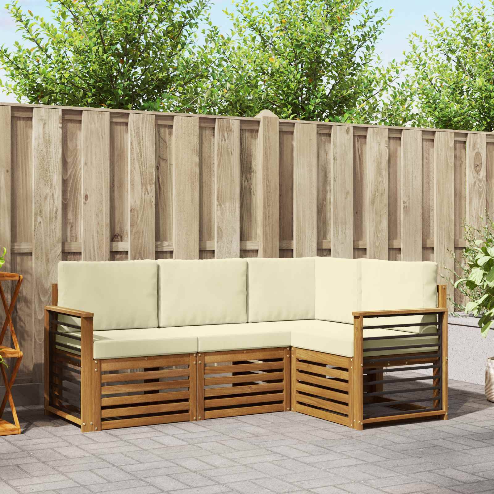 vidaXL Sofagarnituren 4 pcs Natur und Creme Massivholz Akazie
