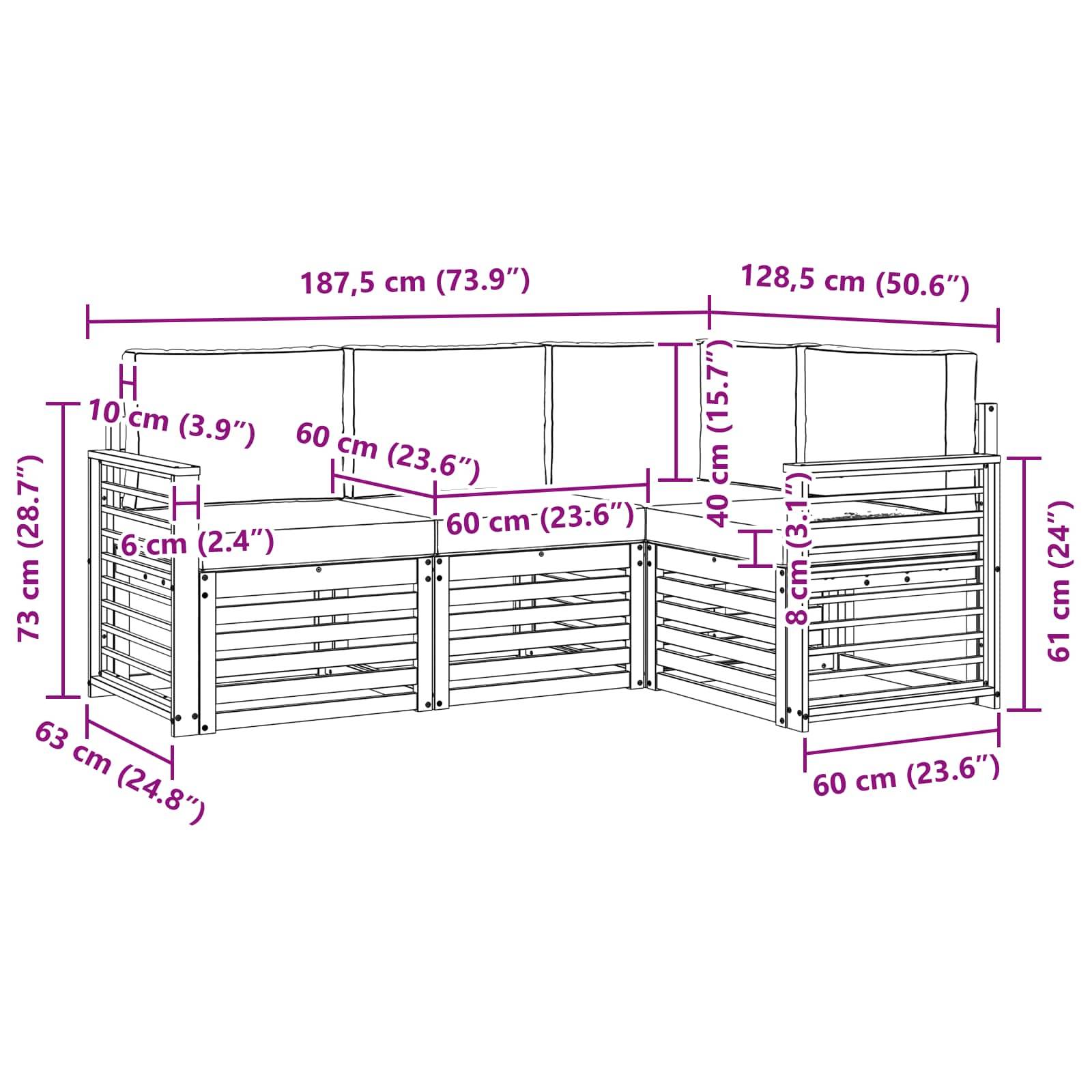 vidaXL Sofagarnituren 4 pcs Natürlich und Hellgrau Massivholz Akazie