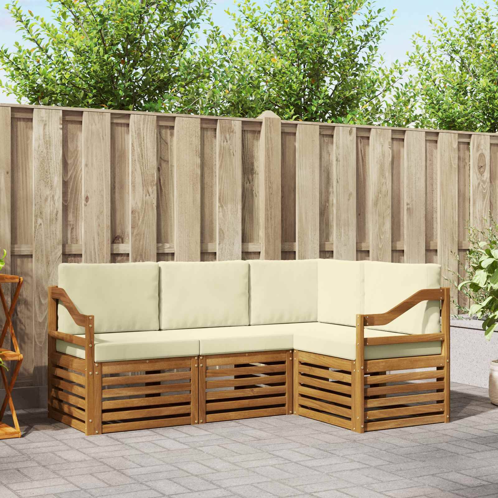 vidaXL Sofagarnituren 4 pcs Natur und Creme Massivholz Akazie