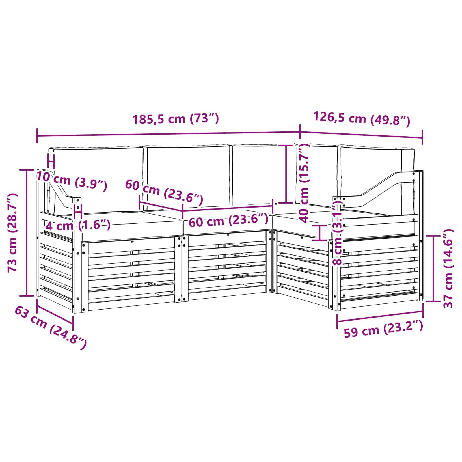 vidaXL Sofagarnituren 4 pcs Weiß und Hellgrau 185,5 x 126,5 x 73 cm
