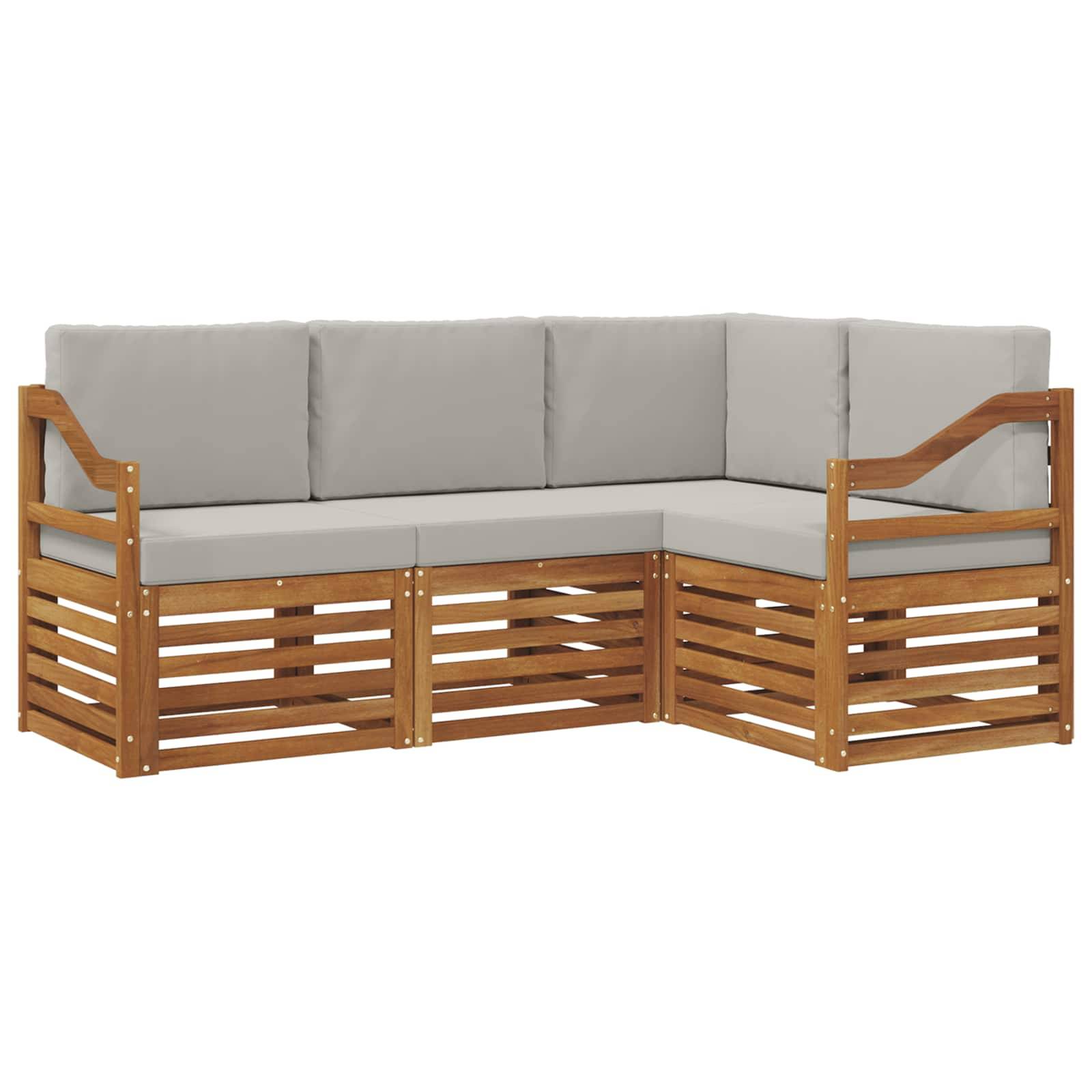 vidaXL Sofagarnituren 4 pcs Natürlich und Hellgrau Massivholz Akazie