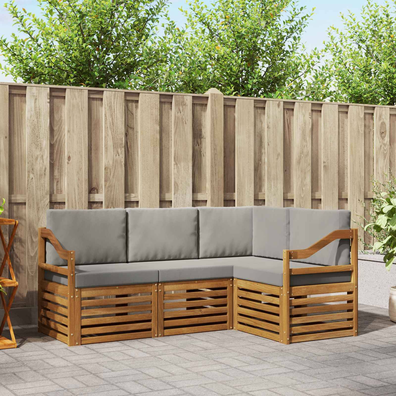 vidaXL Sofagarnituren 4 pcs Natürlich und Hellgrau Massivholz Akazie