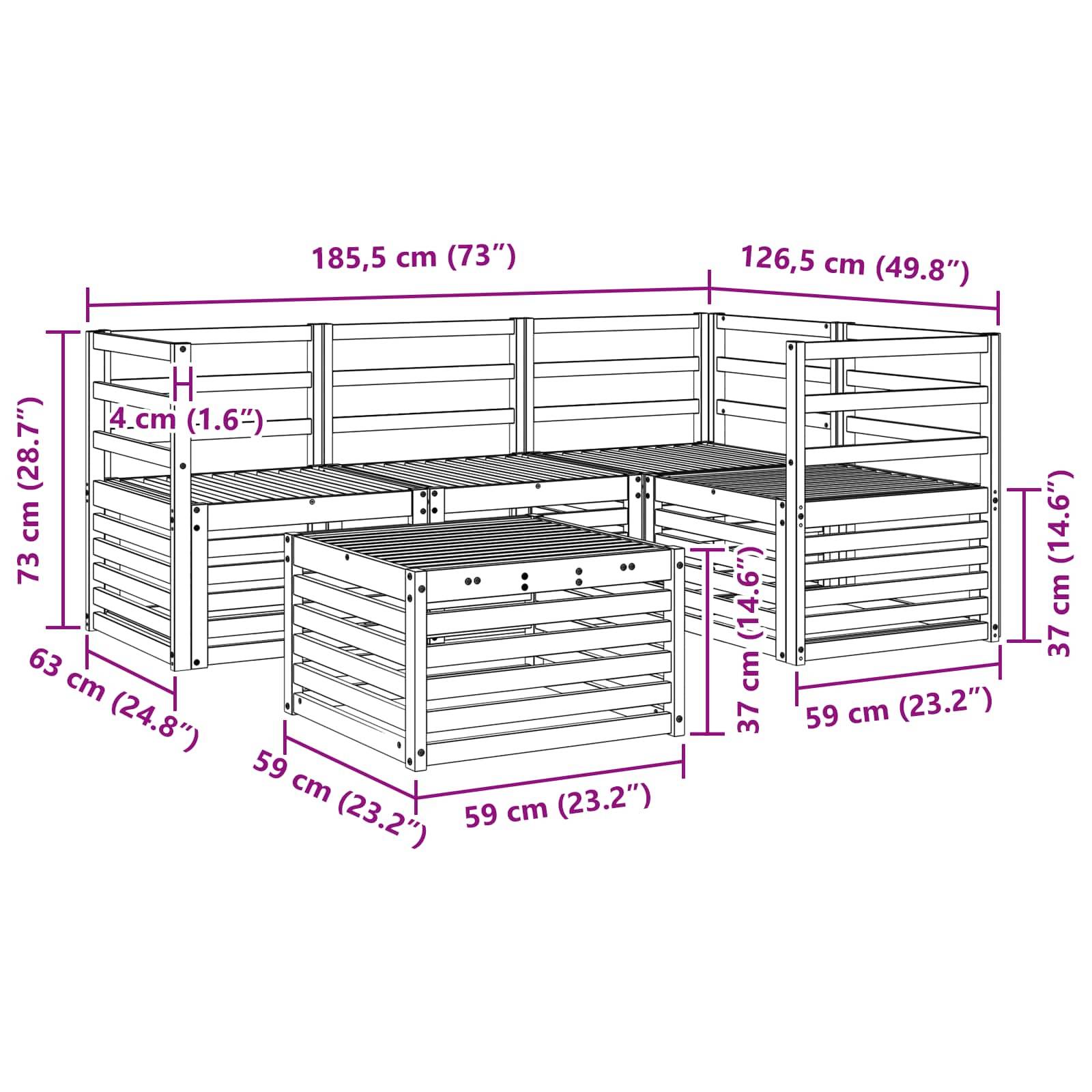 vidaXL Outdoor-Sofagarnitur 5 pcs Weiß 59 x 59 x 37 cm