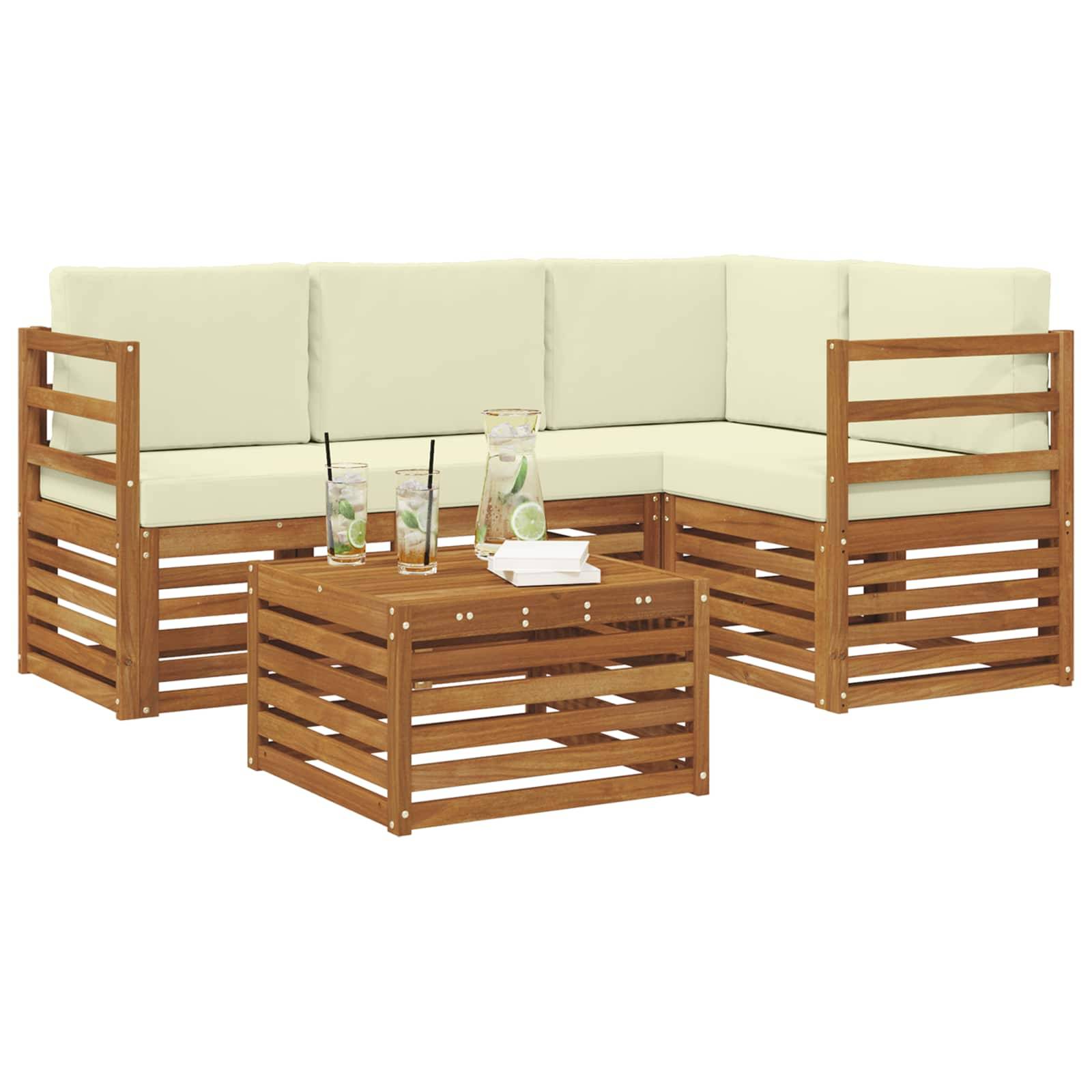 vidaXL Outdoor-Sofagarnitur 5 pcs Natur und Creme Massivholz Akazie