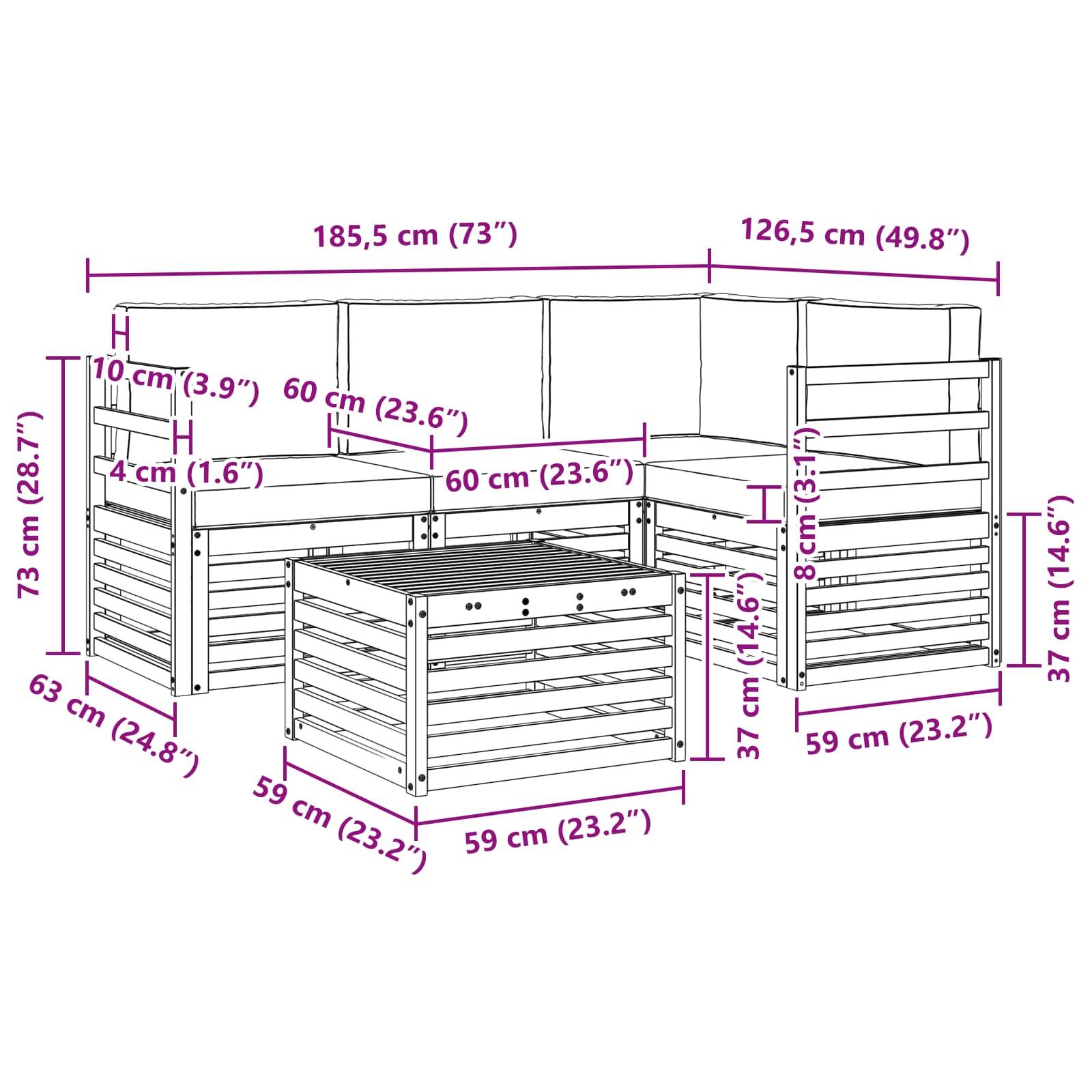 vidaXL Outdoor-Sofagarnitur mit Kissen 5 pcs Natürlich und Hellgrau