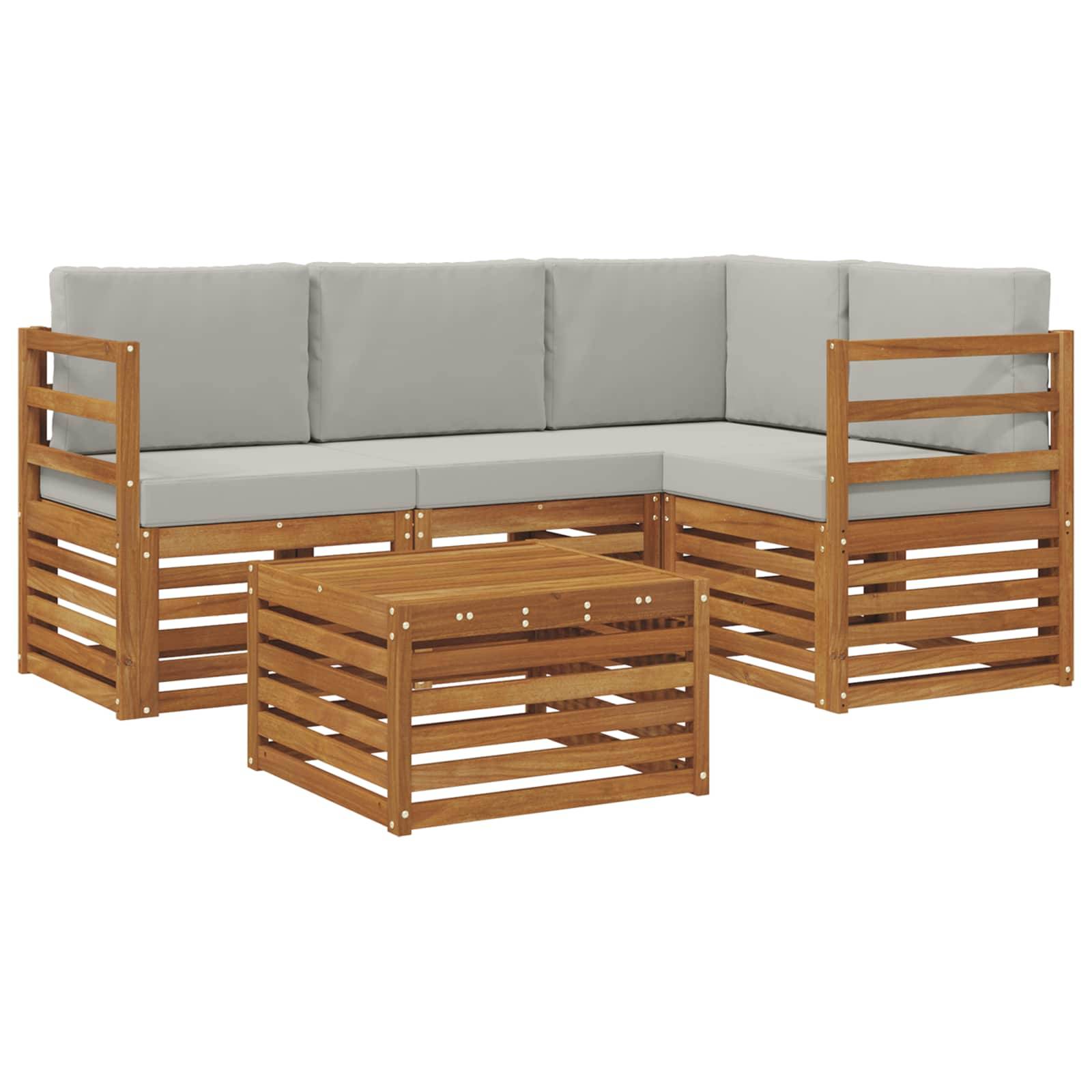 vidaXL Outdoor-Sofagarnitur mit Kissen 5 pcs Natürlich und Hellgrau