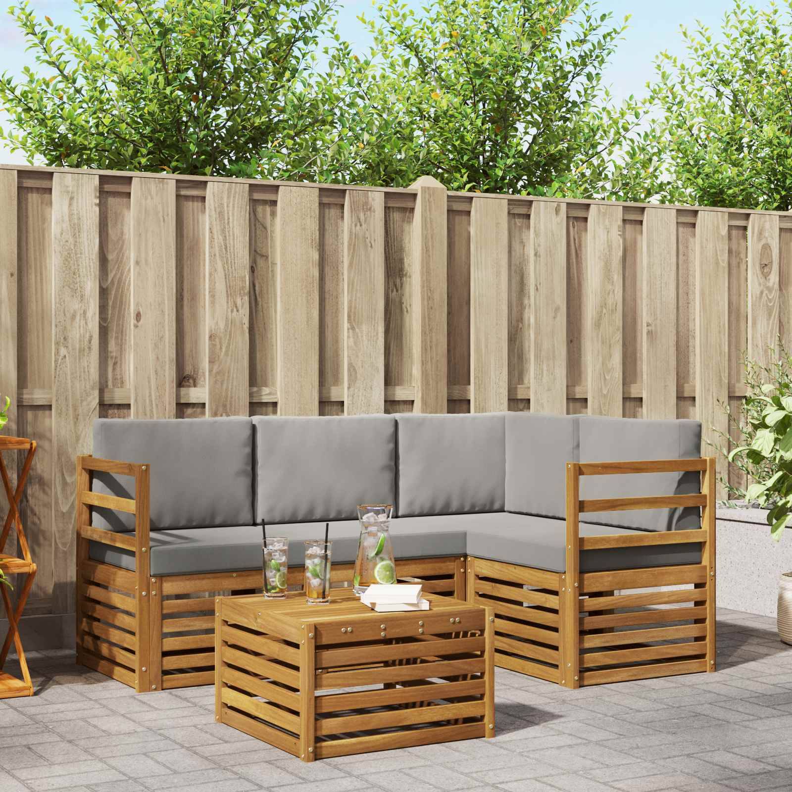 vidaXL Outdoor-Sofagarnitur mit Kissen 5 pcs Natürlich und Hellgrau