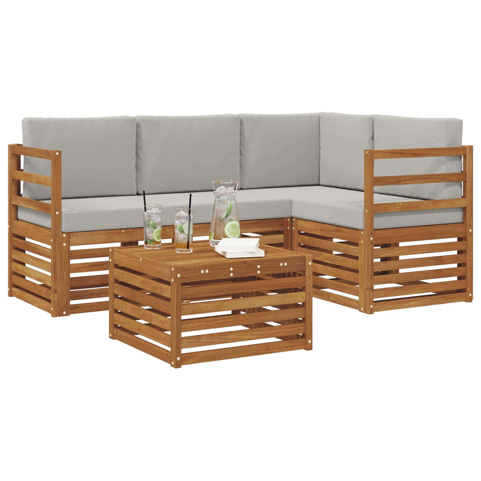vidaXL Outdoor-Sofagarnitur mit Kissen 5 pcs Natürlich und Hellgrau