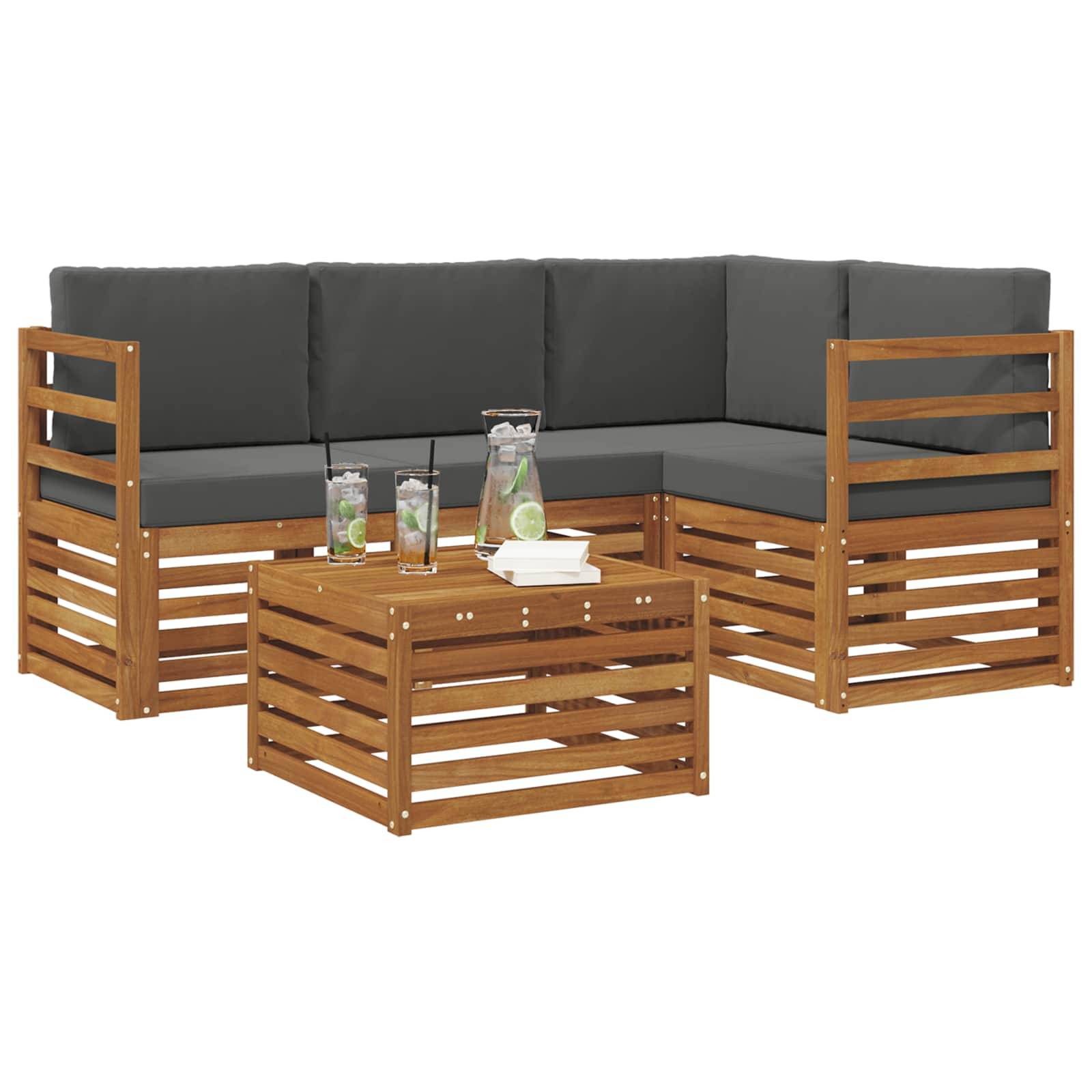 vidaXL Outdoor-Sofagarnitur mit Kissen 5 pcs Natur und Anthrazit