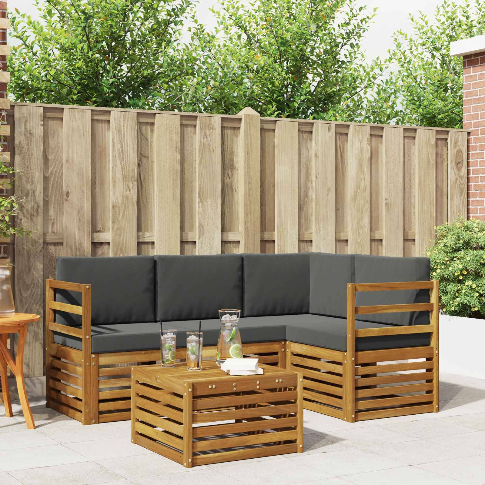 vidaXL Outdoor-Sofagarnitur mit Kissen 5 pcs Natur und Anthrazit
