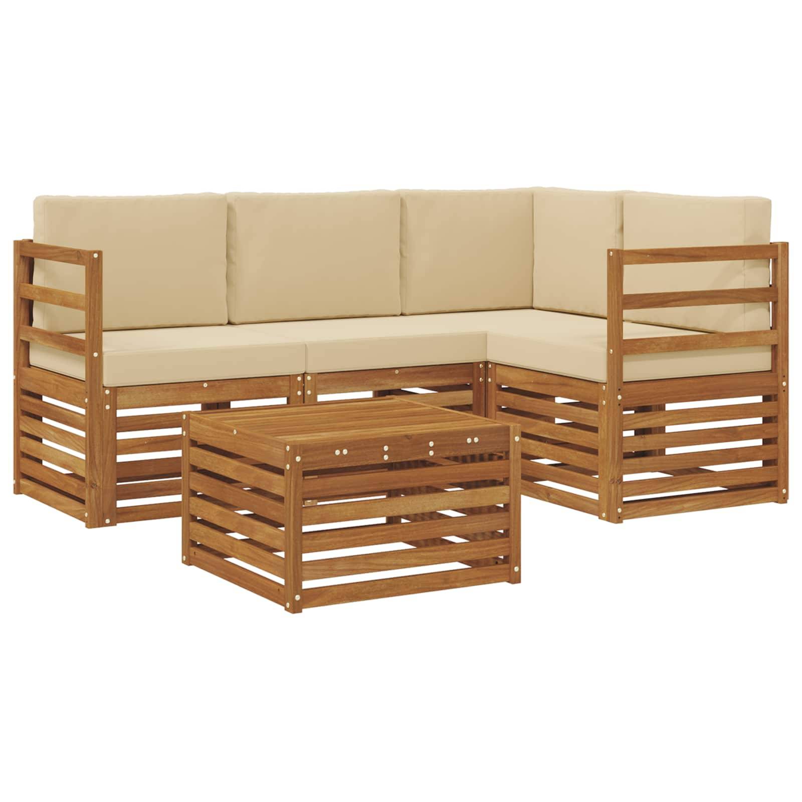 vidaXL Outdoor-Sofagarnitur 5 pcs Natur und Beige Massivholz Akazie