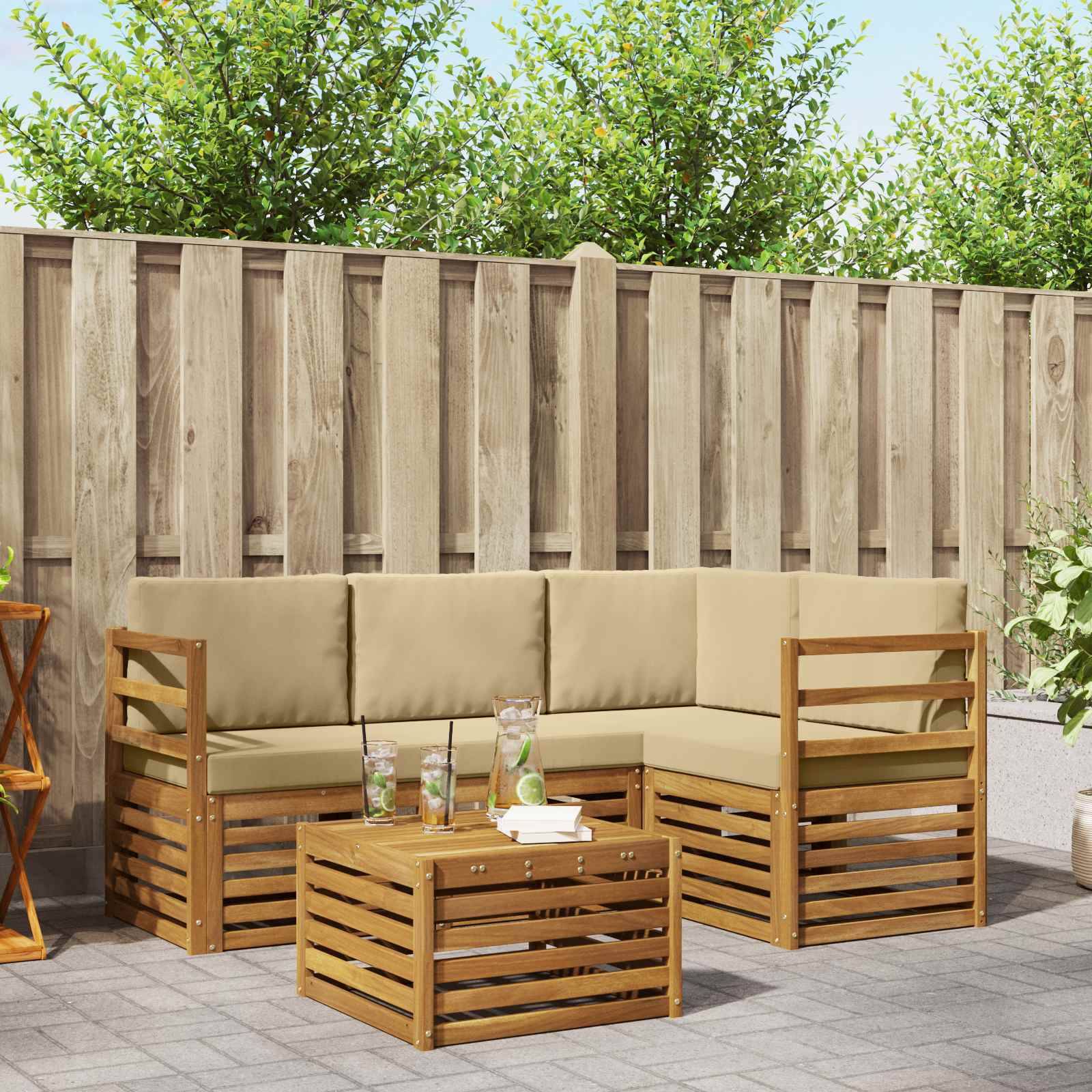 vidaXL Outdoor-Sofagarnitur 5 pcs Natur und Beige Massivholz Akazie