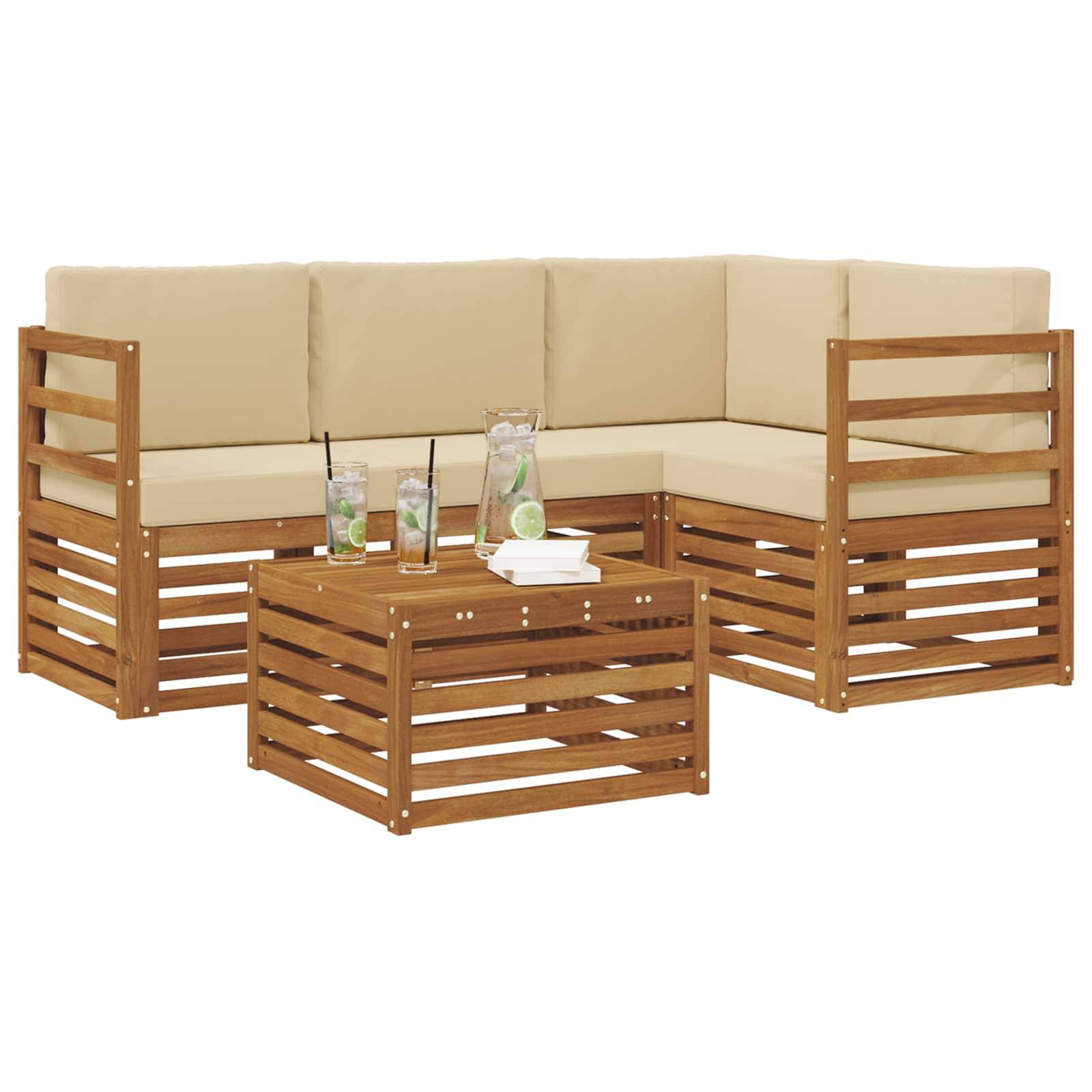 vidaXL Outdoor-Sofagarnitur 5 pcs Natur und Beige Massivholz Akazie