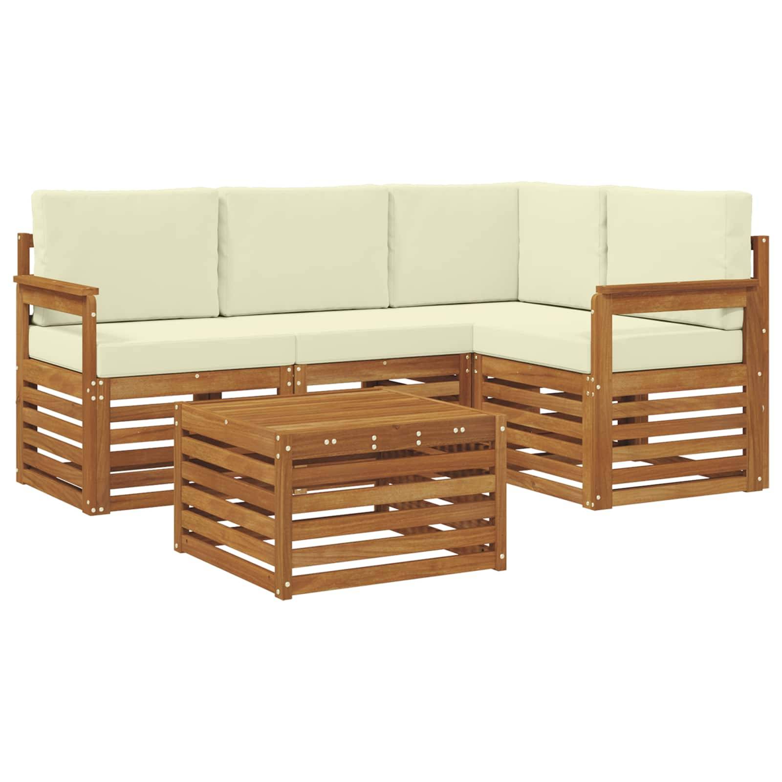 vidaXL Outdoor-Sofagarnitur 5 pcs Natur und Creme Massivholz Akazie