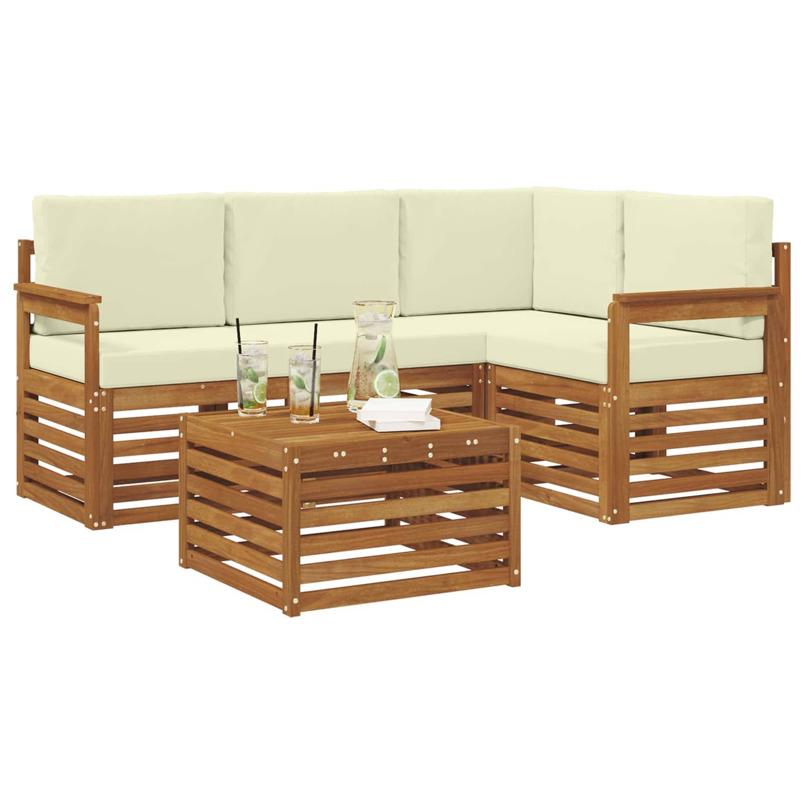 vidaXL Outdoor-Sofagarnitur 5 pcs Natur und Creme Massivholz Akazie