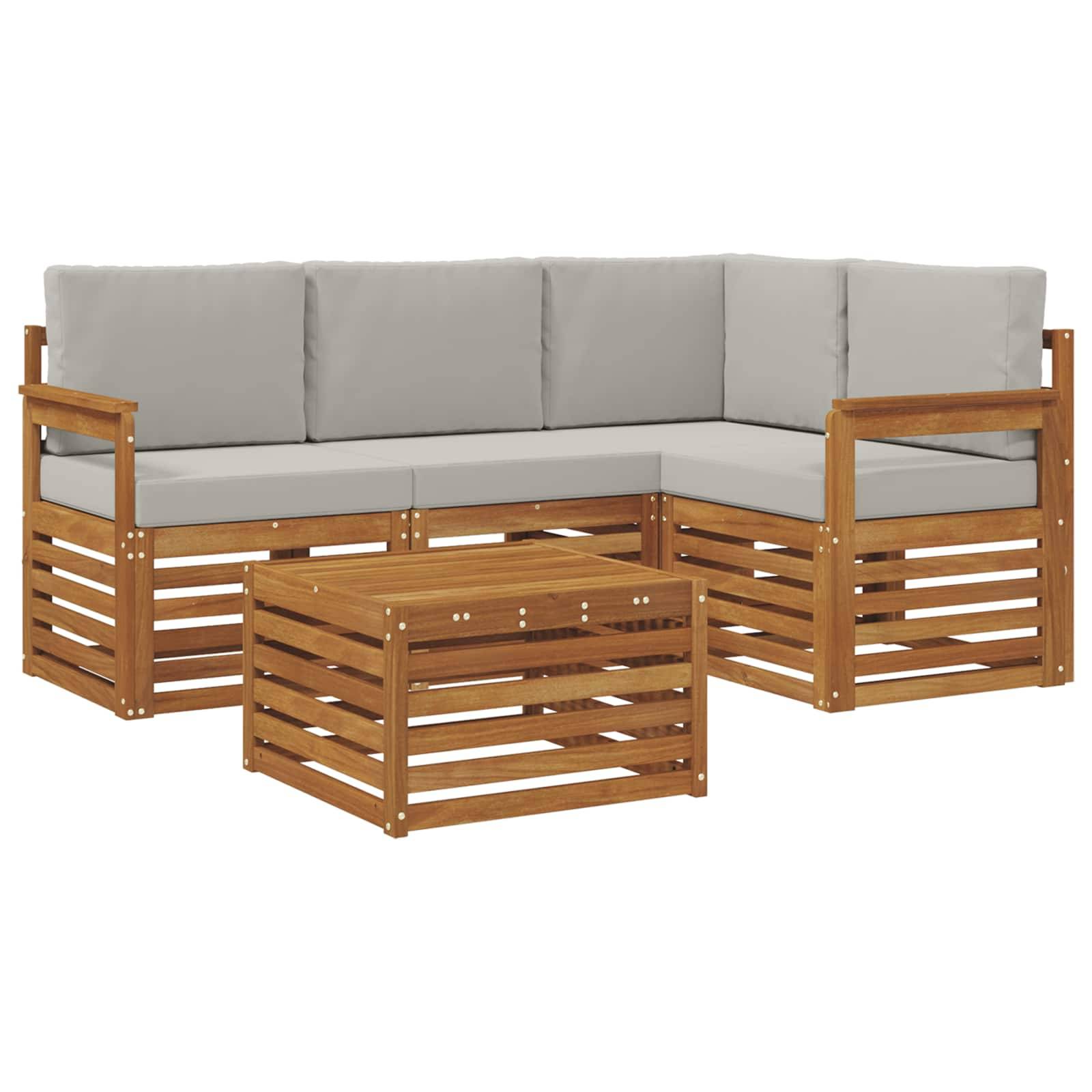 vidaXL Outdoor-Sofagarnitur mit Kissen 5 pcs Natürlich und Hellgrau