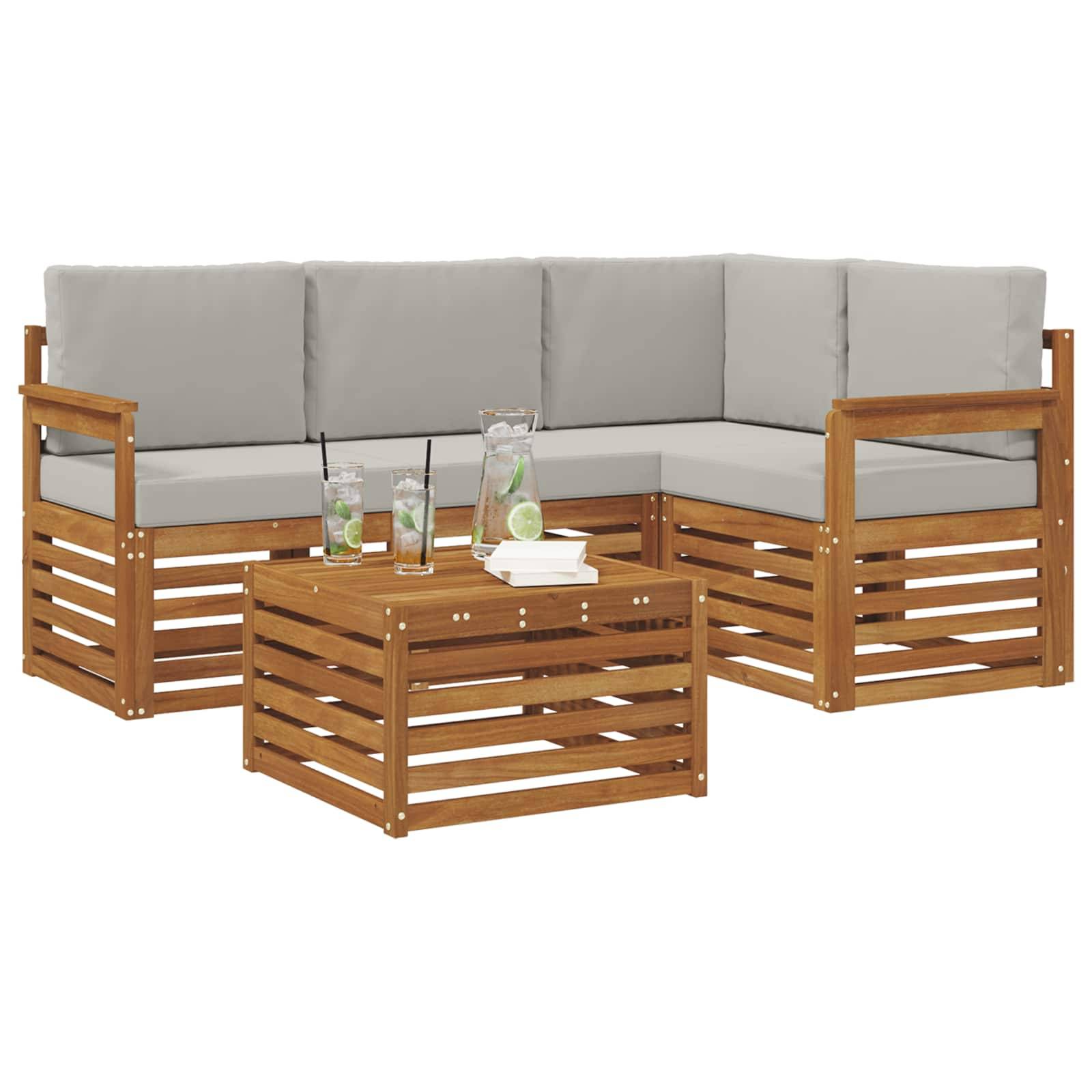 vidaXL Outdoor-Sofagarnitur mit Kissen 5 pcs Natürlich und Hellgrau