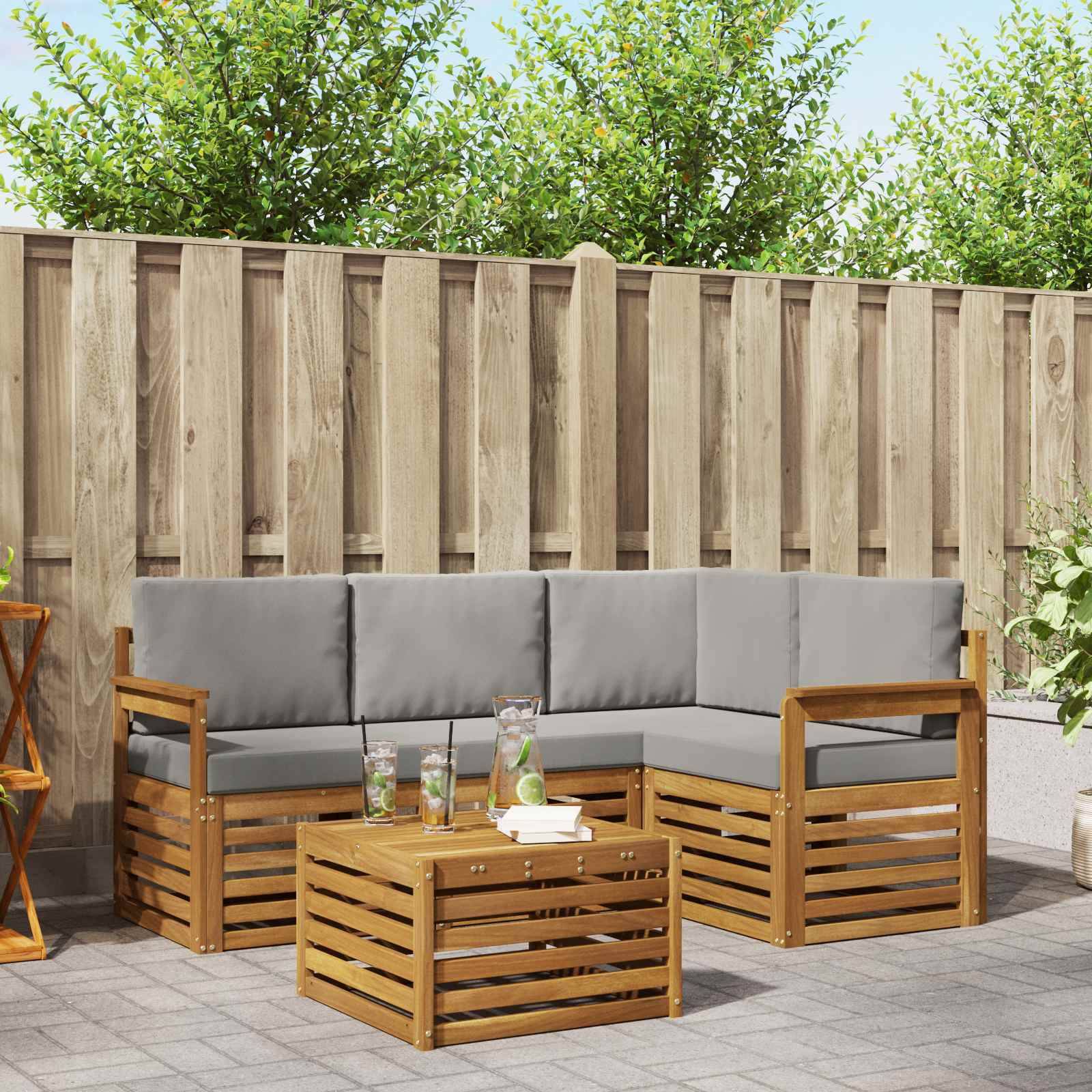 vidaXL Outdoor-Sofagarnitur mit Kissen 5 pcs Natürlich und Hellgrau