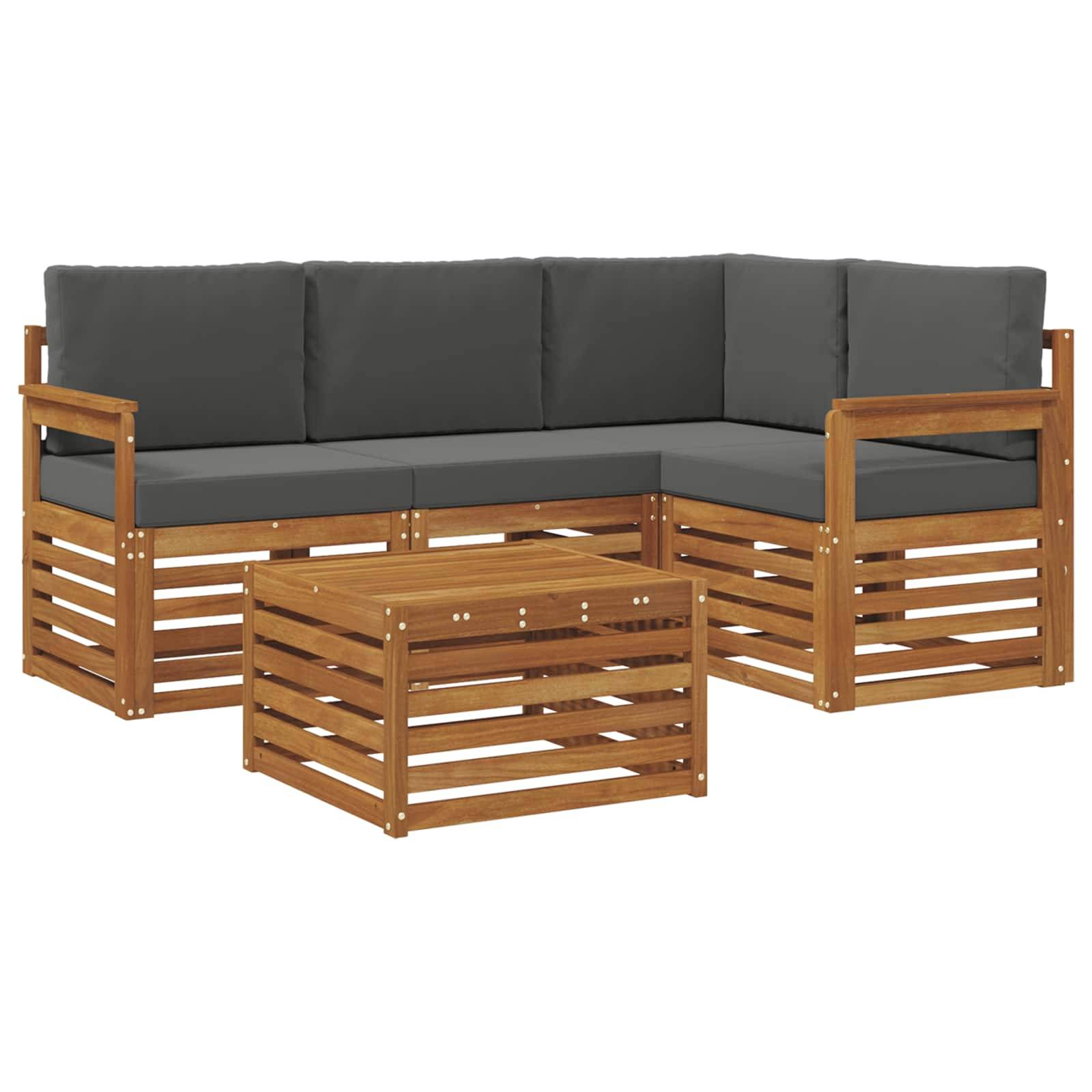 vidaXL Outdoor-Sofagarnitur mit Kissen 5 pcs Natur und Anthrazit