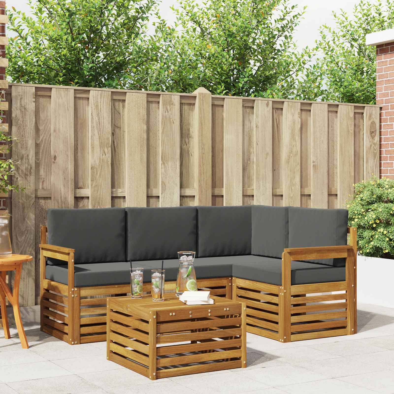 vidaXL Outdoor-Sofagarnitur mit Kissen 5 pcs Natur und Anthrazit