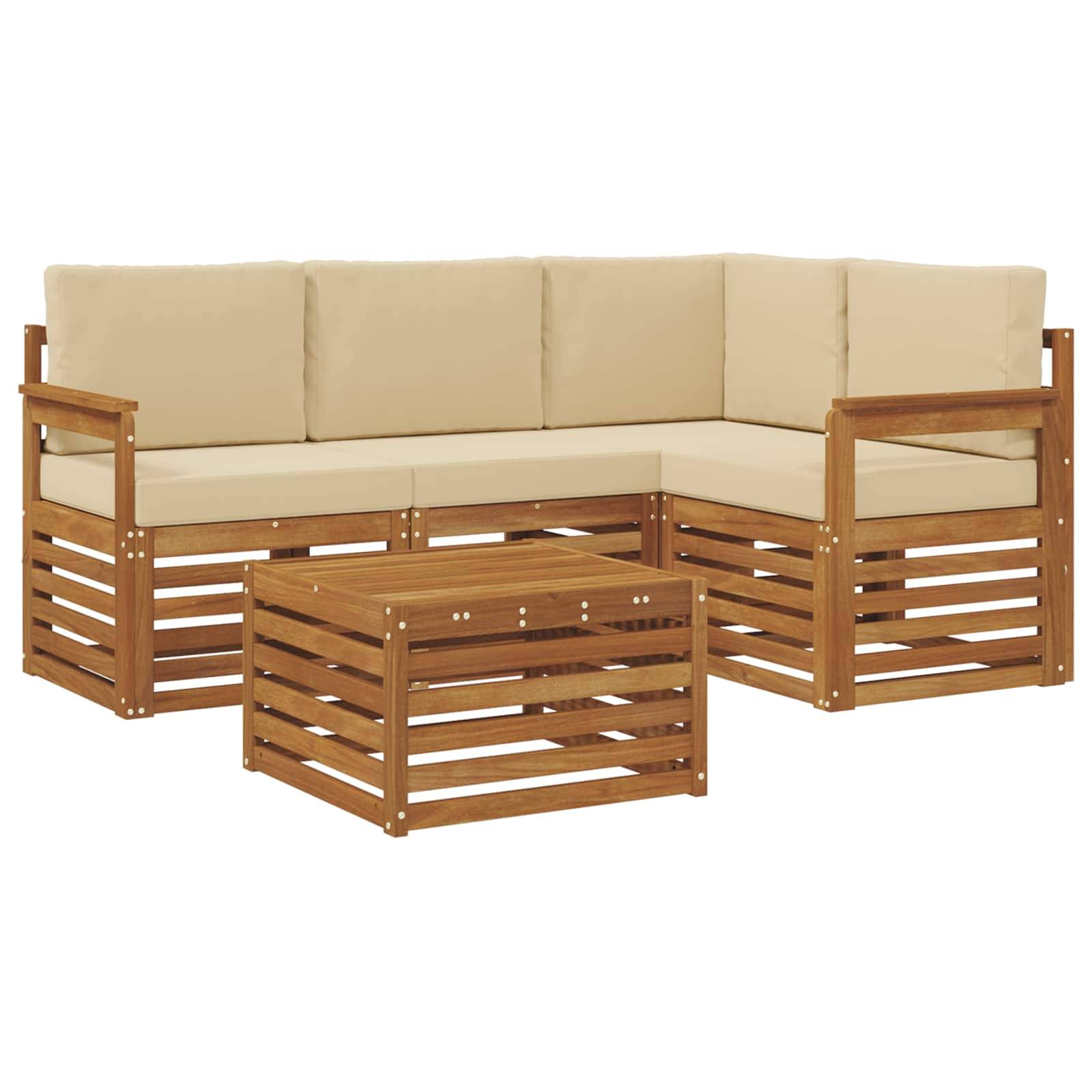 vidaXL Outdoor-Sofagarnitur 5 pcs Natur und Beige Massivholz Akazie