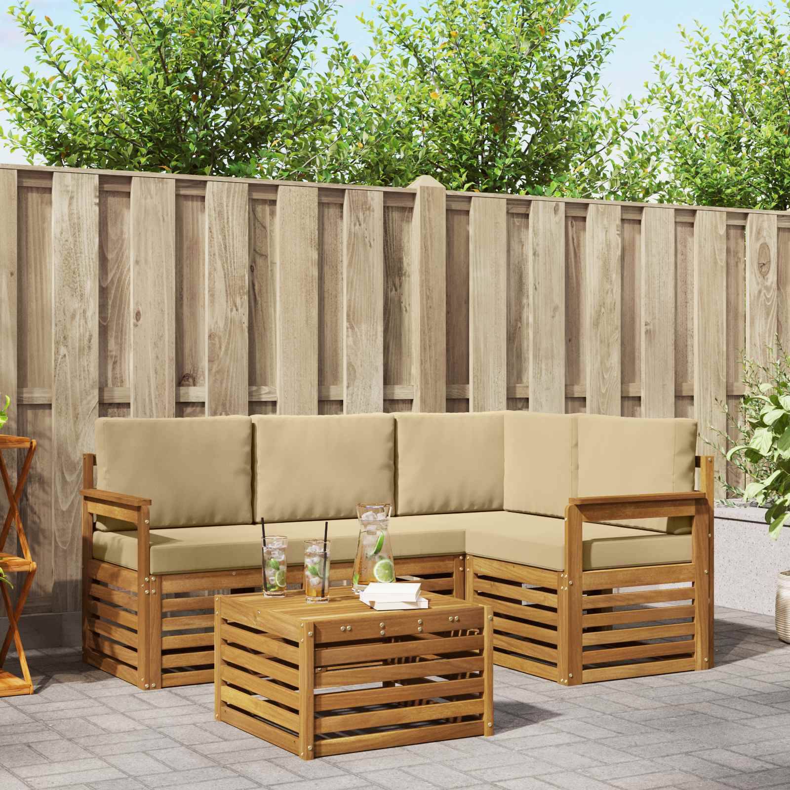 vidaXL Outdoor-Sofagarnitur 5 pcs Natur und Beige Massivholz Akazie