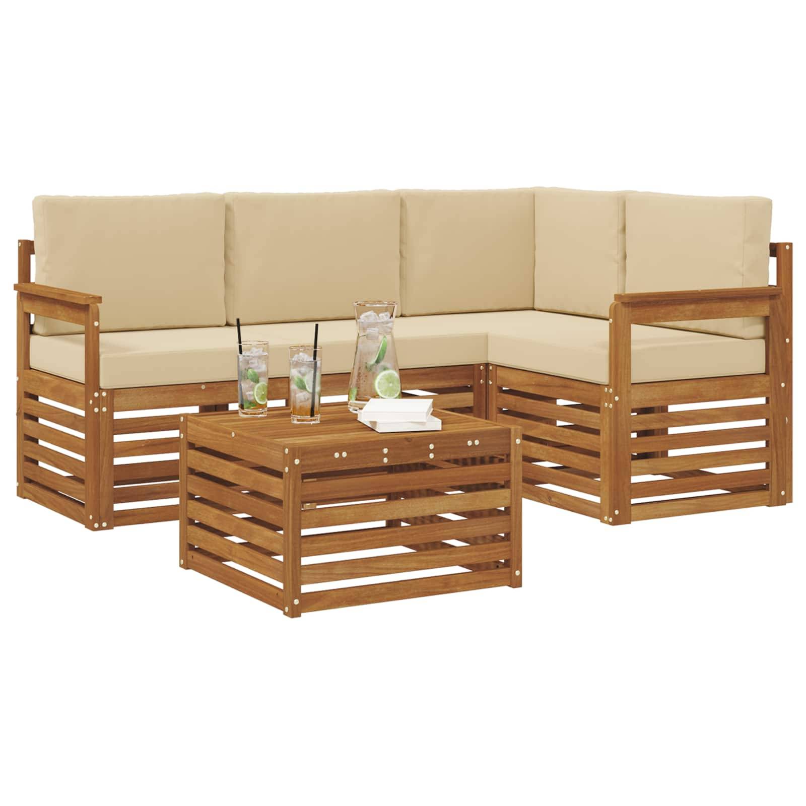 vidaXL Outdoor-Sofagarnitur 5 pcs Natur und Beige Massivholz Akazie