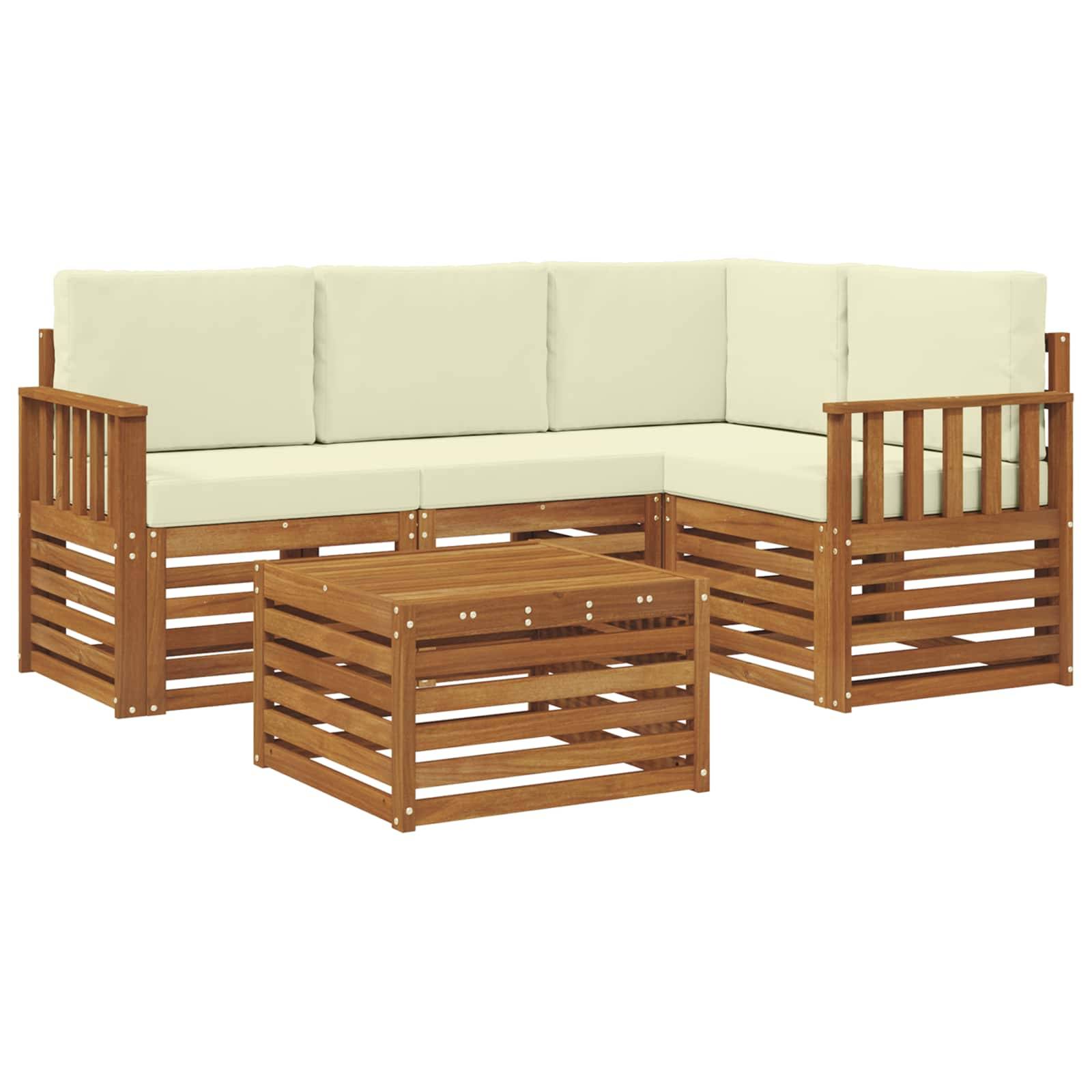 vidaXL Outdoor-Sofagarnitur 5 pcs Natur und Creme Massivholz Akazie