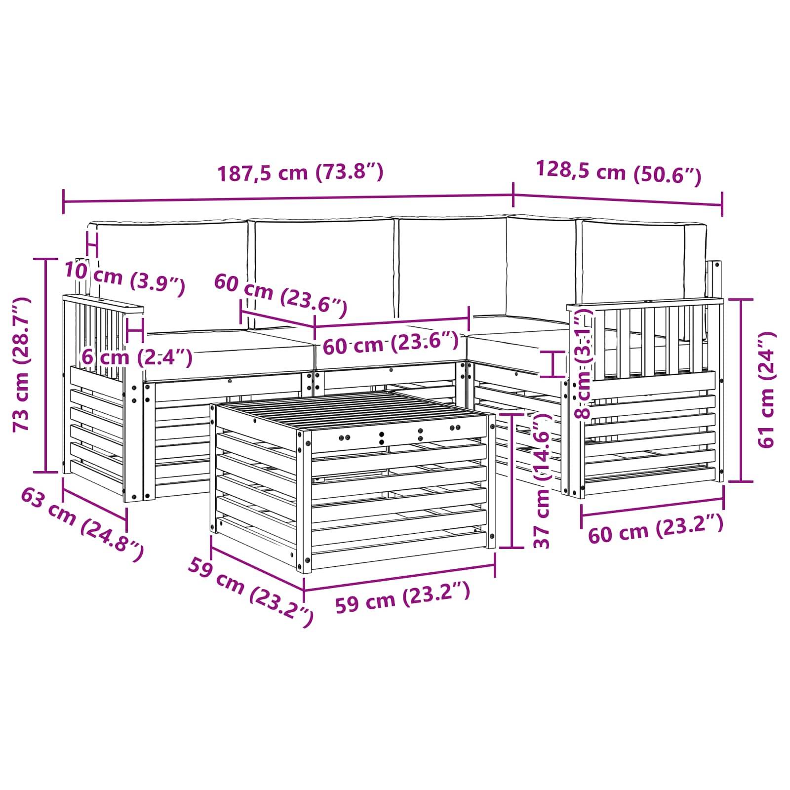 vidaXL Outdoor-Sofagarnitur 5 pcs Natur und Creme Massivholz Akazie