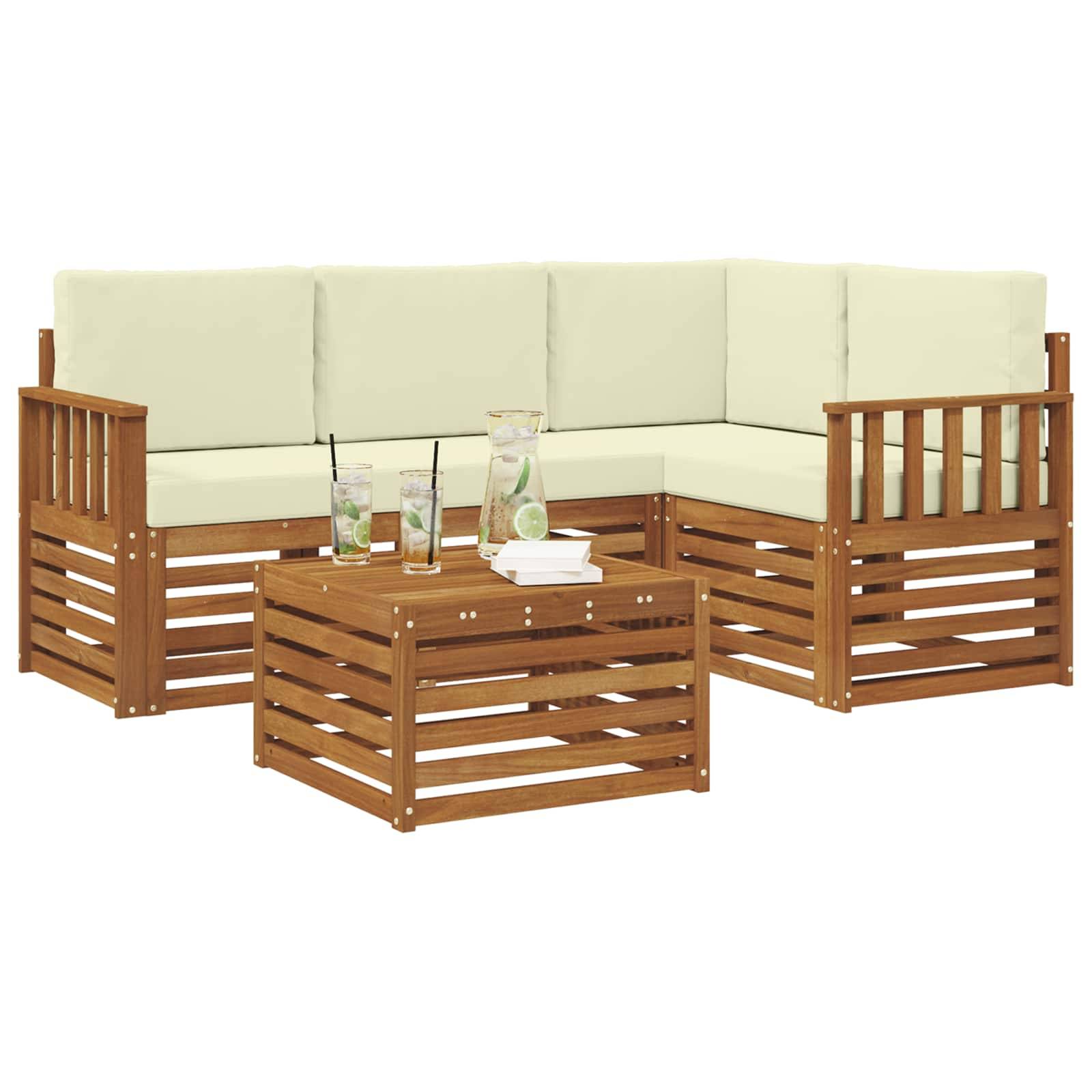 vidaXL Outdoor-Sofagarnitur 5 pcs Natur und Creme Massivholz Akazie