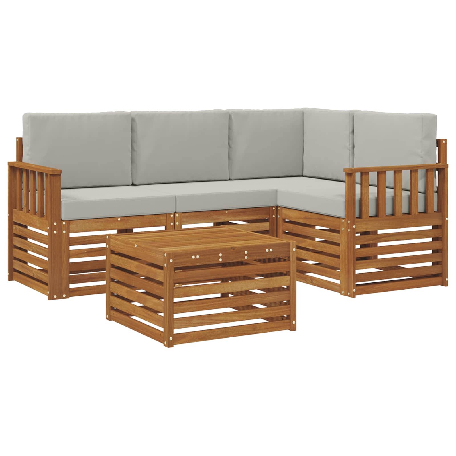 vidaXL Outdoor-Sofagarnitur mit Kissen 5 pcs Natürlich und Hellgrau
