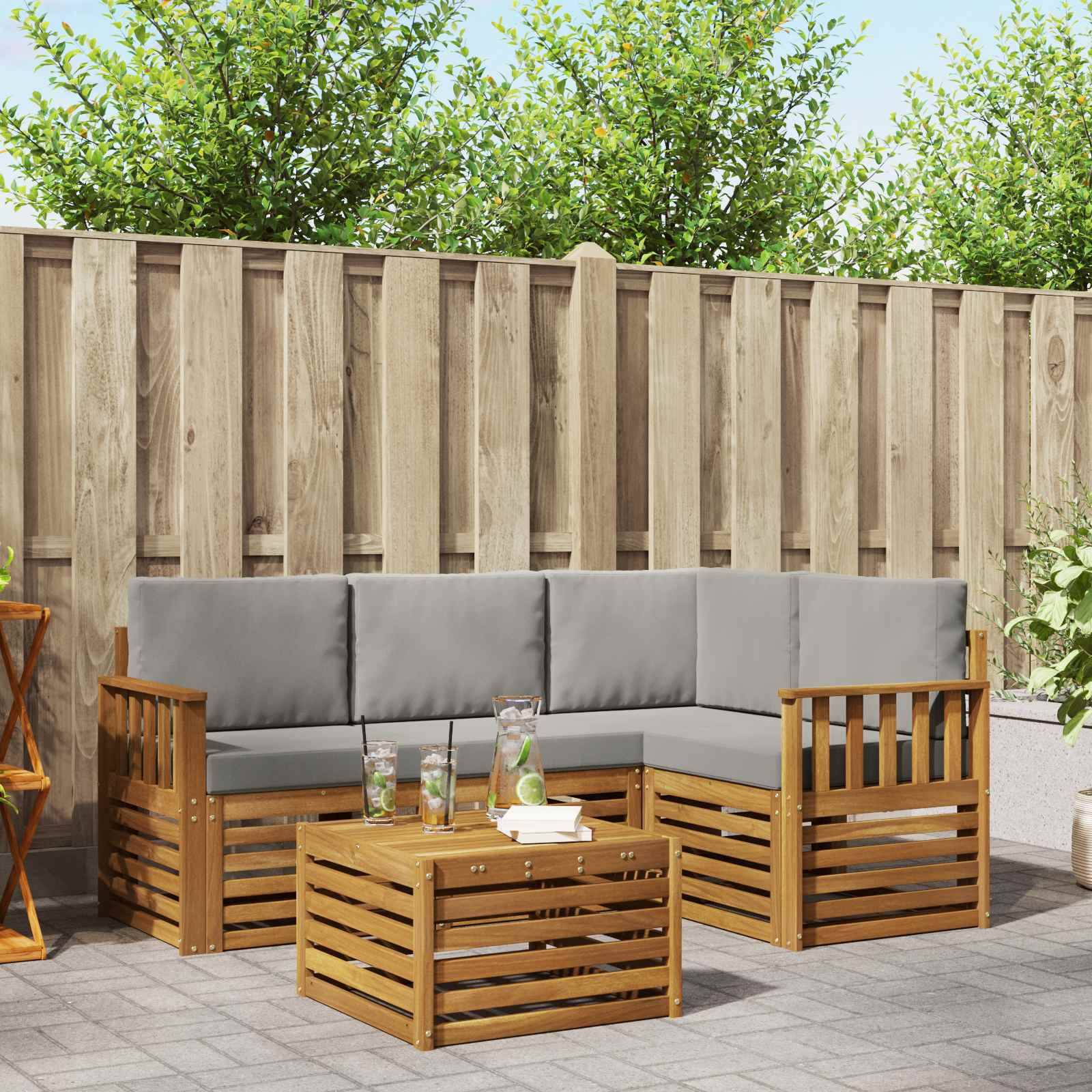vidaXL Outdoor-Sofagarnitur mit Kissen 5 pcs Natürlich und Hellgrau