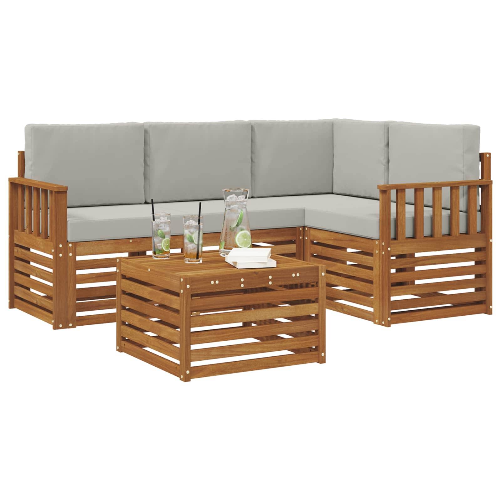 vidaXL Outdoor-Sofagarnitur mit Kissen 5 pcs Natürlich und Hellgrau