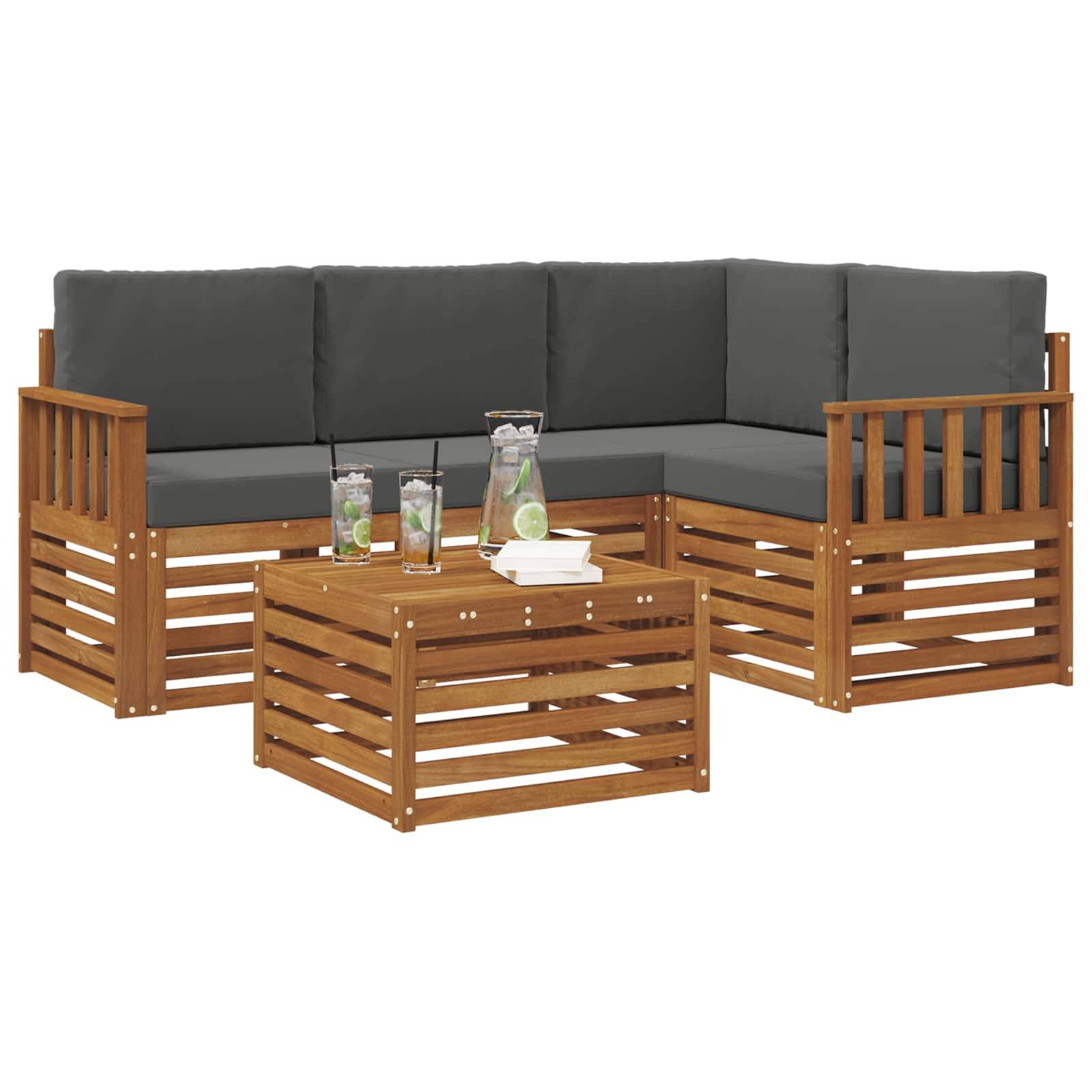 vidaXL Outdoor-Sofagarnitur mit Kissen 5 pcs Natur und Anthrazit