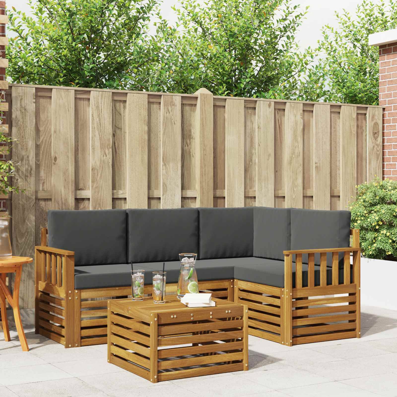 vidaXL Outdoor-Sofagarnitur mit Kissen 5 pcs Natur und Anthrazit