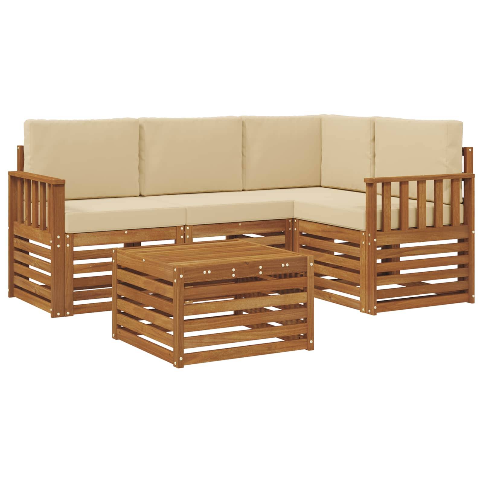 vidaXL Outdoor-Sofagarnitur 5 pcs Natur und Beige Massivholz Akazie