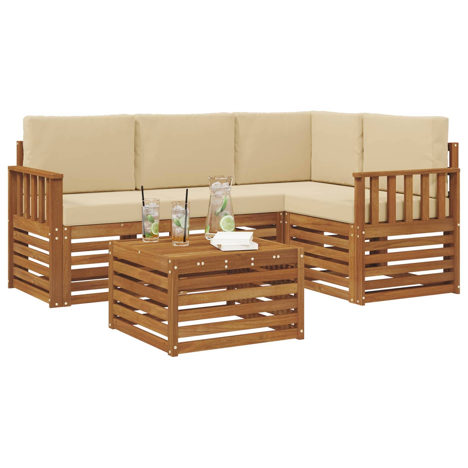 vidaXL Outdoor-Sofagarnitur 5 pcs Natur und Beige Massivholz Akazie