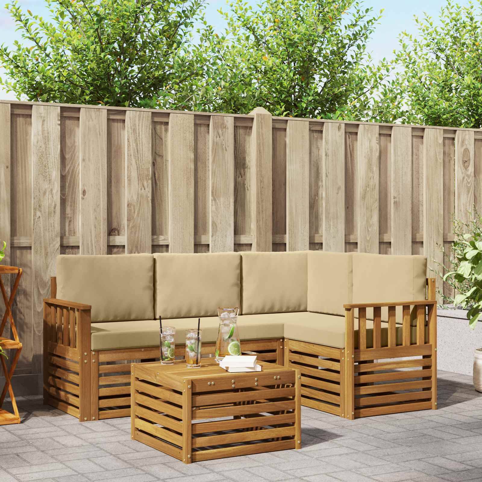 vidaXL Outdoor-Sofagarnitur 5 pcs Natur und Beige Massivholz Akazie