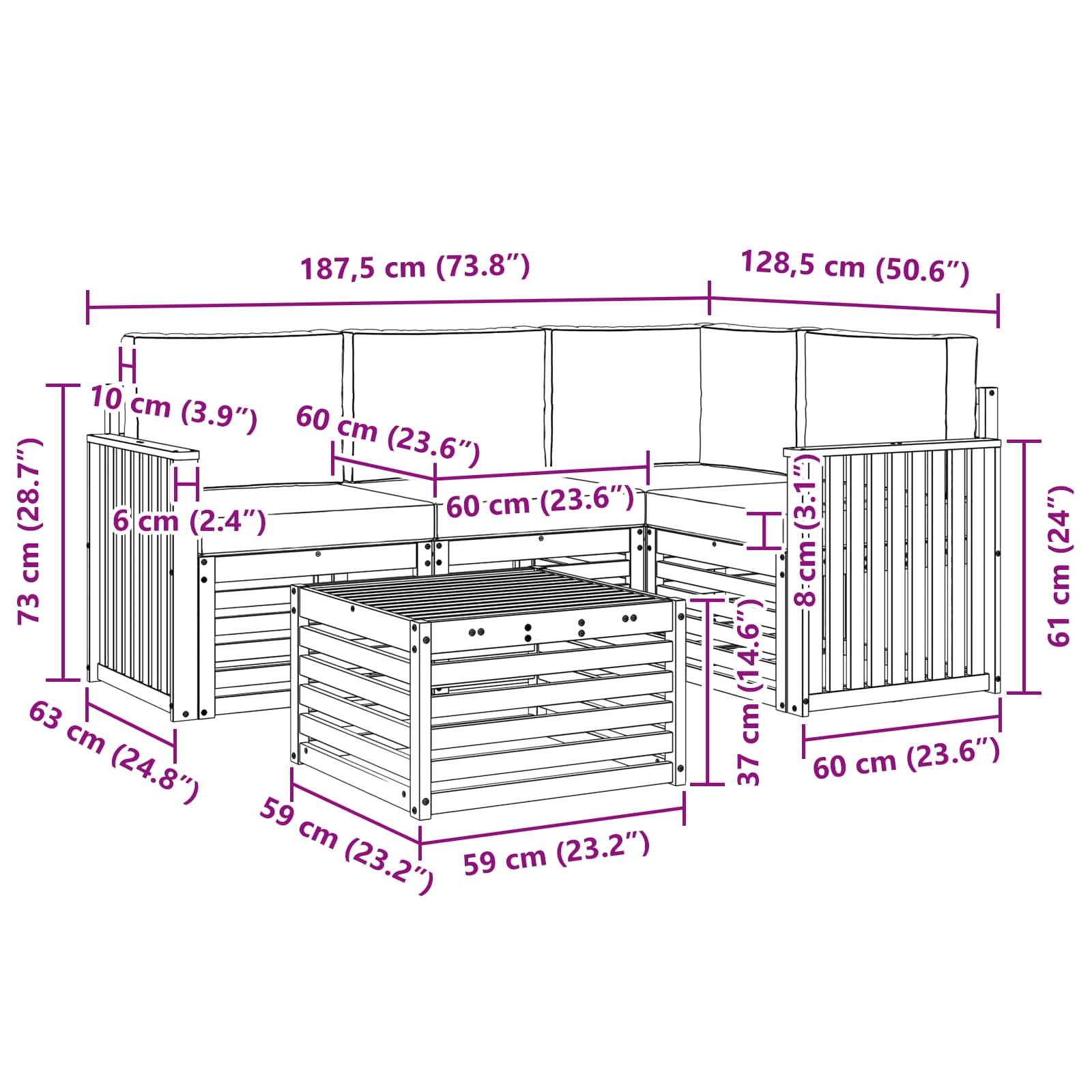 vidaXL Outdoor-Sofagarnitur 5 pcs Natur und Beige Massivholz Akazie
