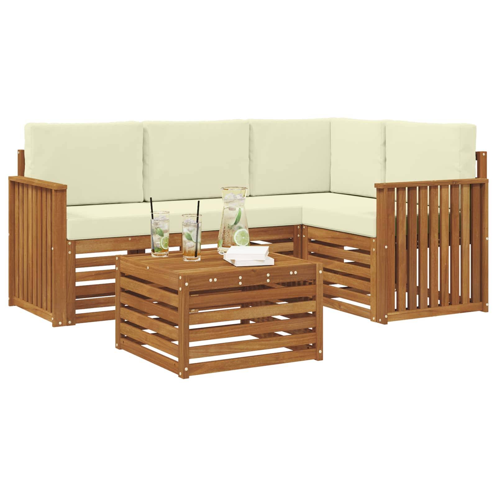 vidaXL Outdoor-Sofagarnitur 5 pcs Natur und Creme Massivholz Akazie