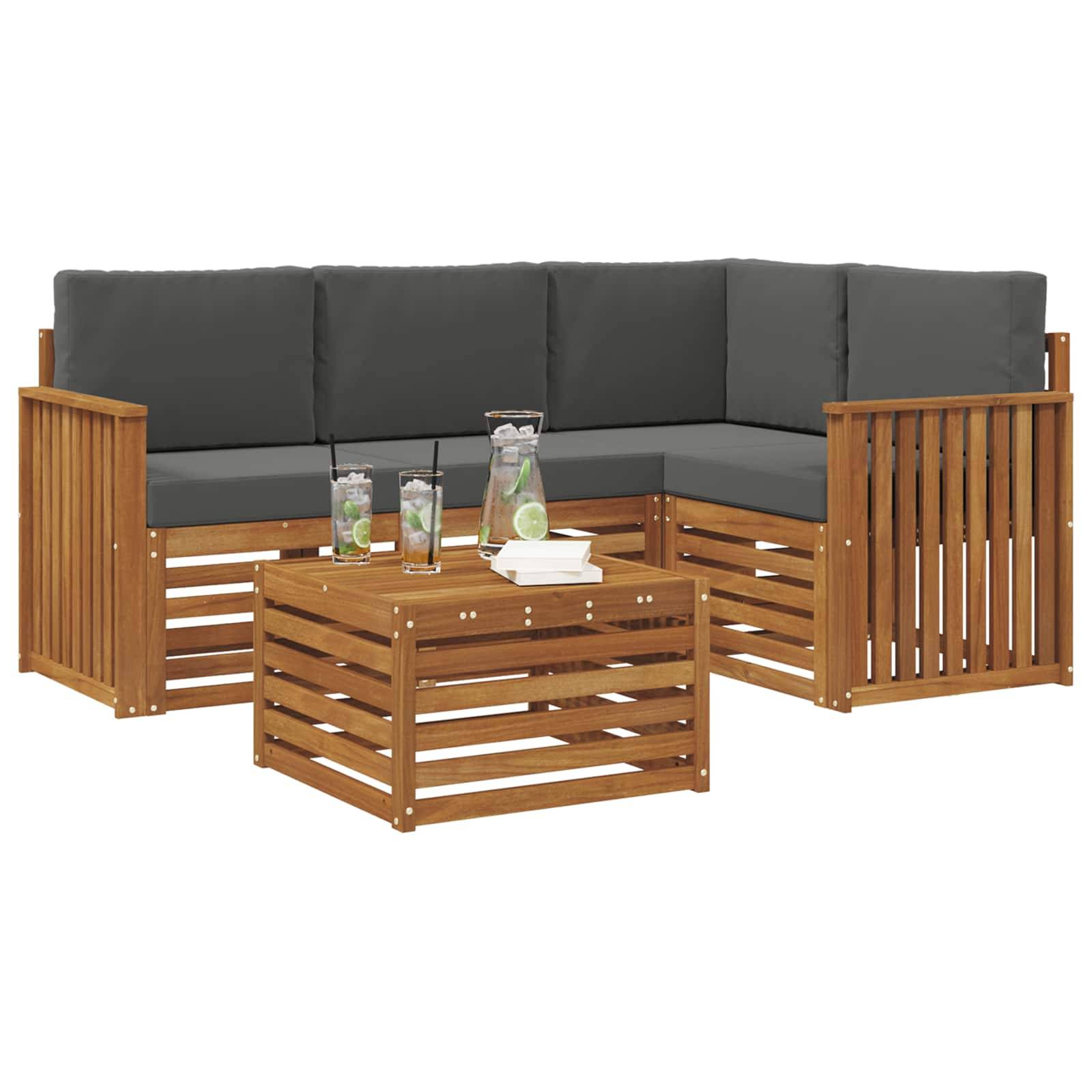 vidaXL Outdoor-Sofagarnitur mit Kissen 5 pcs Natur und Anthrazit