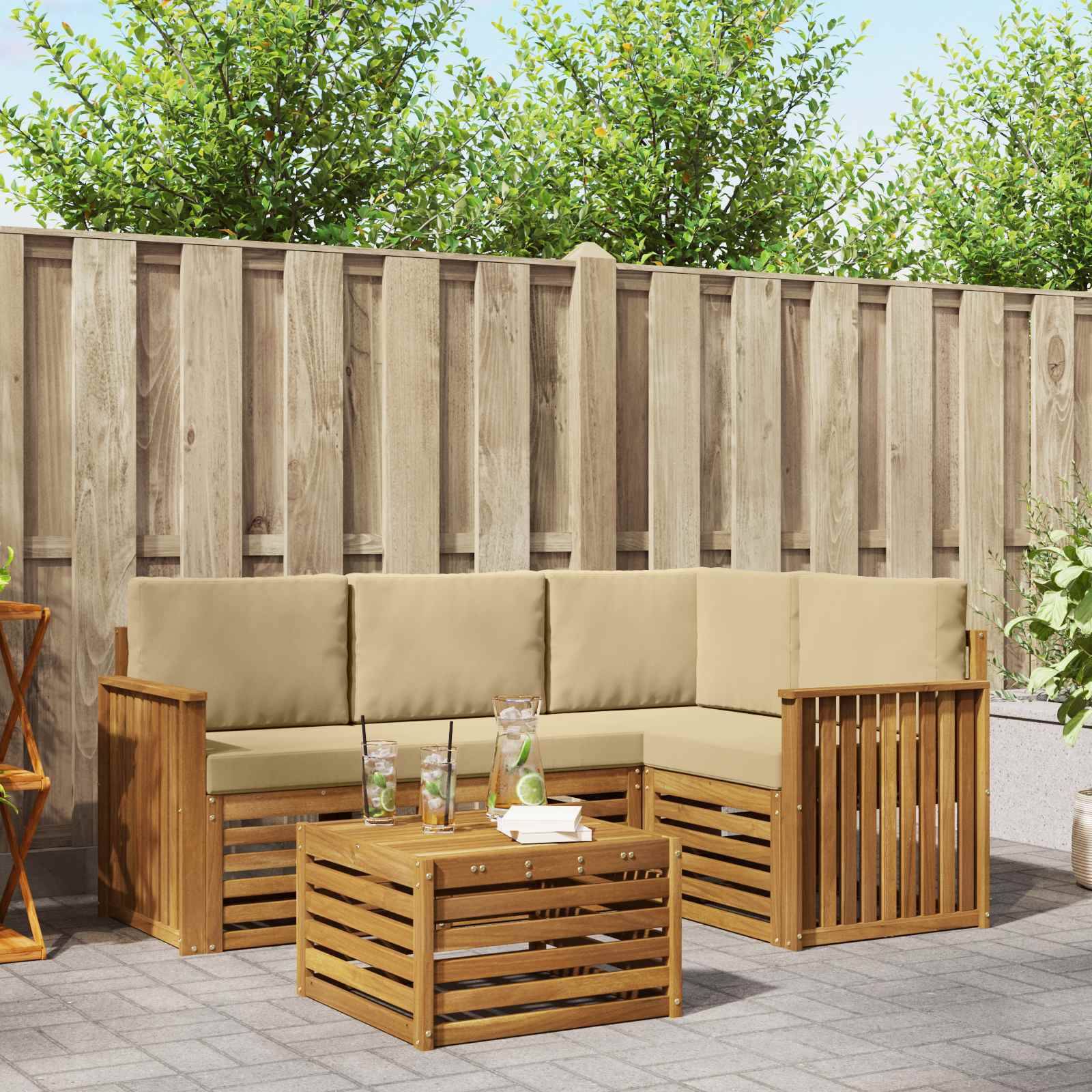 vidaXL Outdoor-Sofagarnitur 5 pcs Natur und Beige Massivholz Akazie