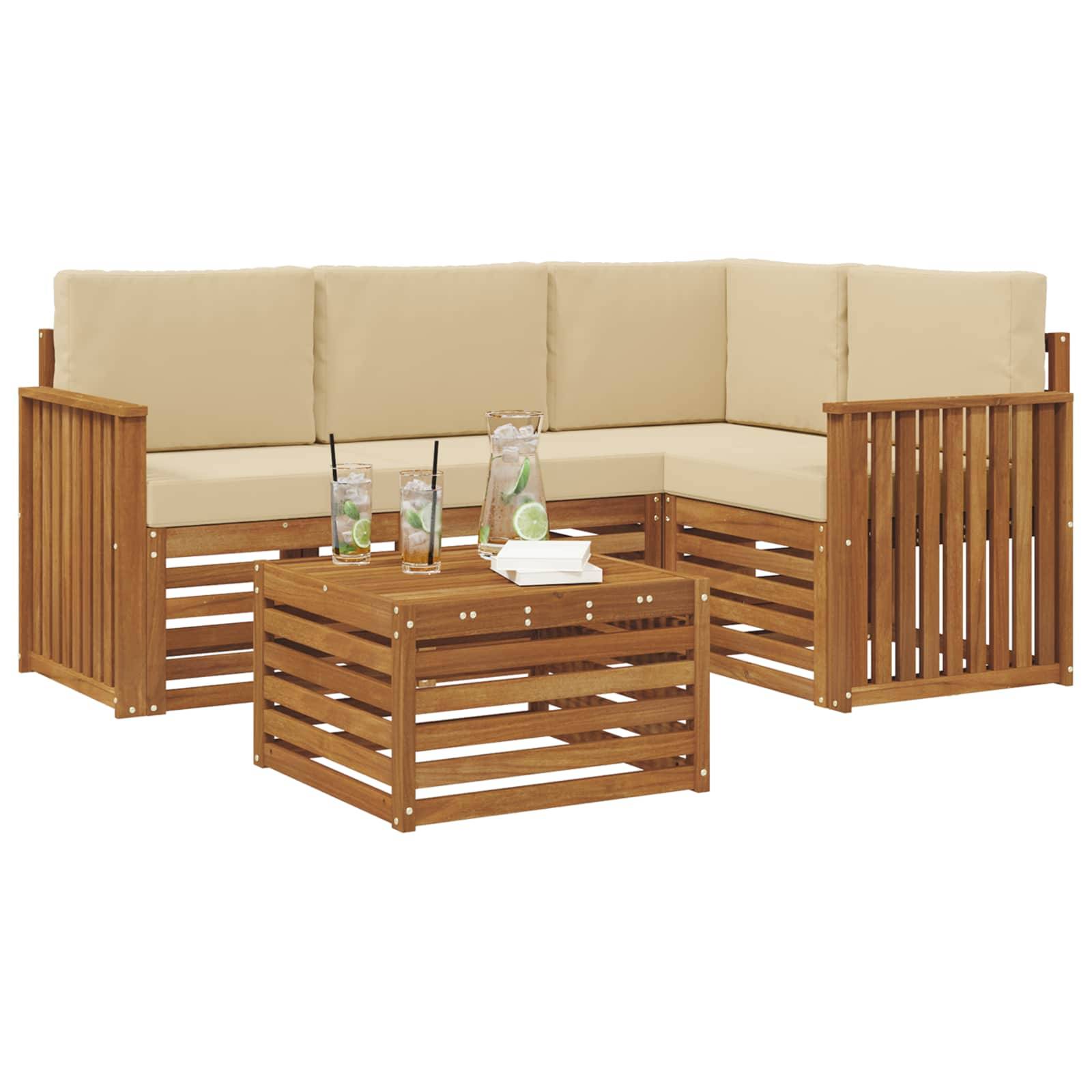 vidaXL Outdoor-Sofagarnitur 5 pcs Natur und Beige Massivholz Akazie