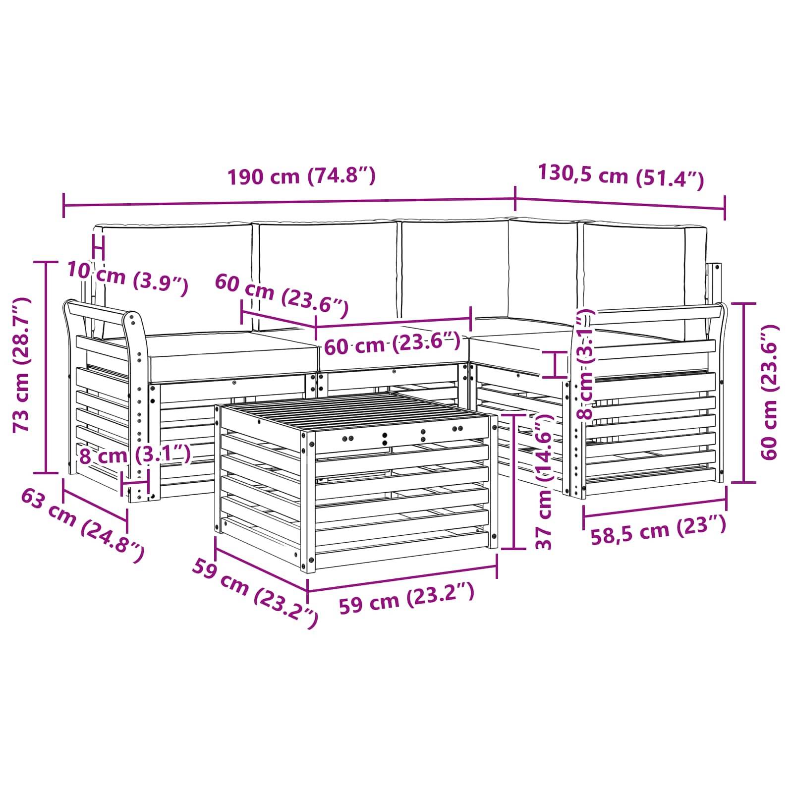 vidaXL Outdoor-Sofagarnitur mit Kissen 5 pcs Natürlich und Hellgrau