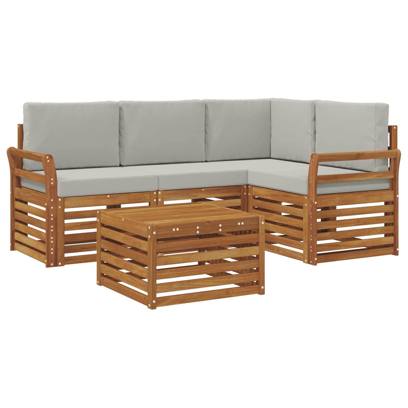 vidaXL Outdoor-Sofagarnitur mit Kissen 5 pcs Natürlich und Hellgrau