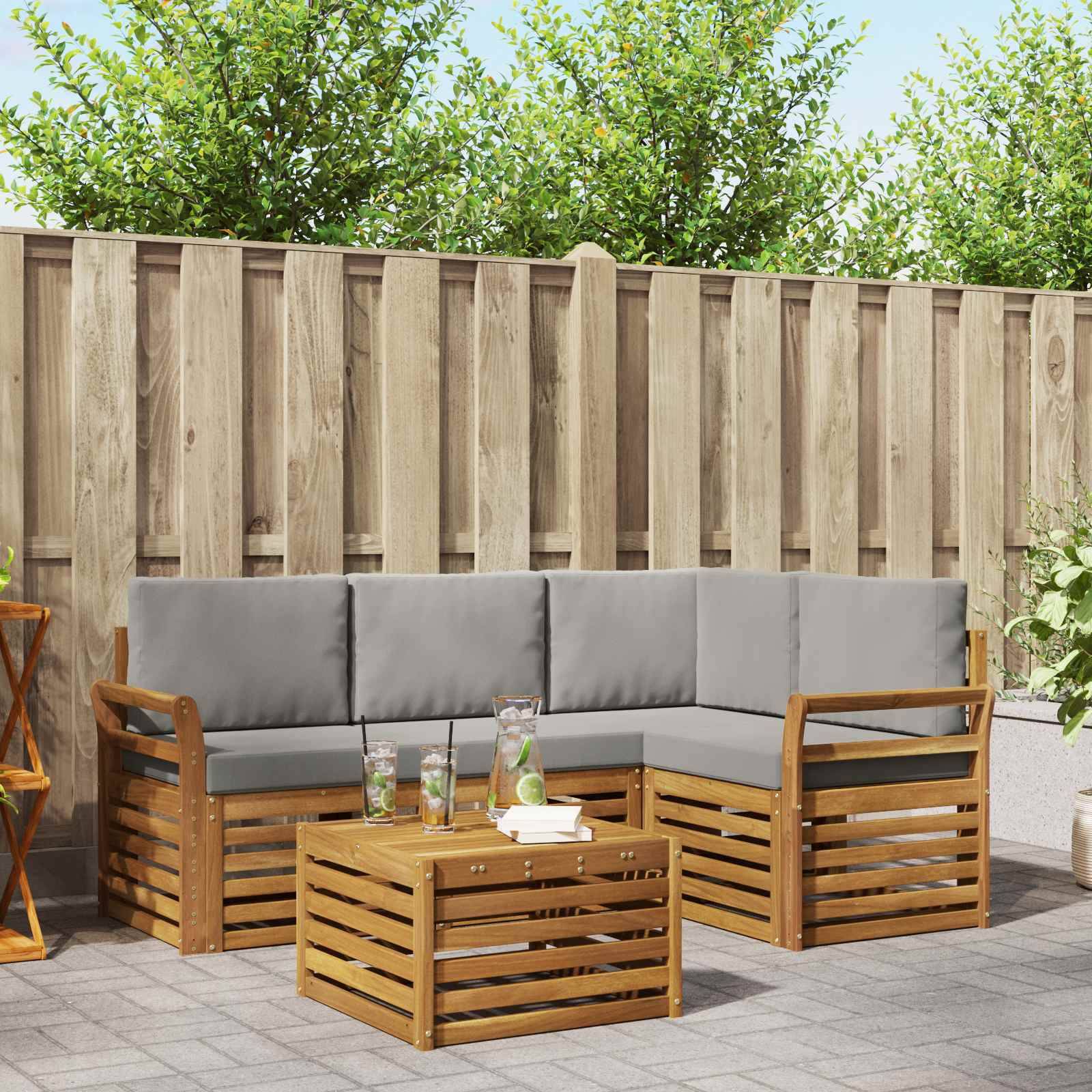 vidaXL Outdoor-Sofagarnitur mit Kissen 5 pcs Natürlich und Hellgrau