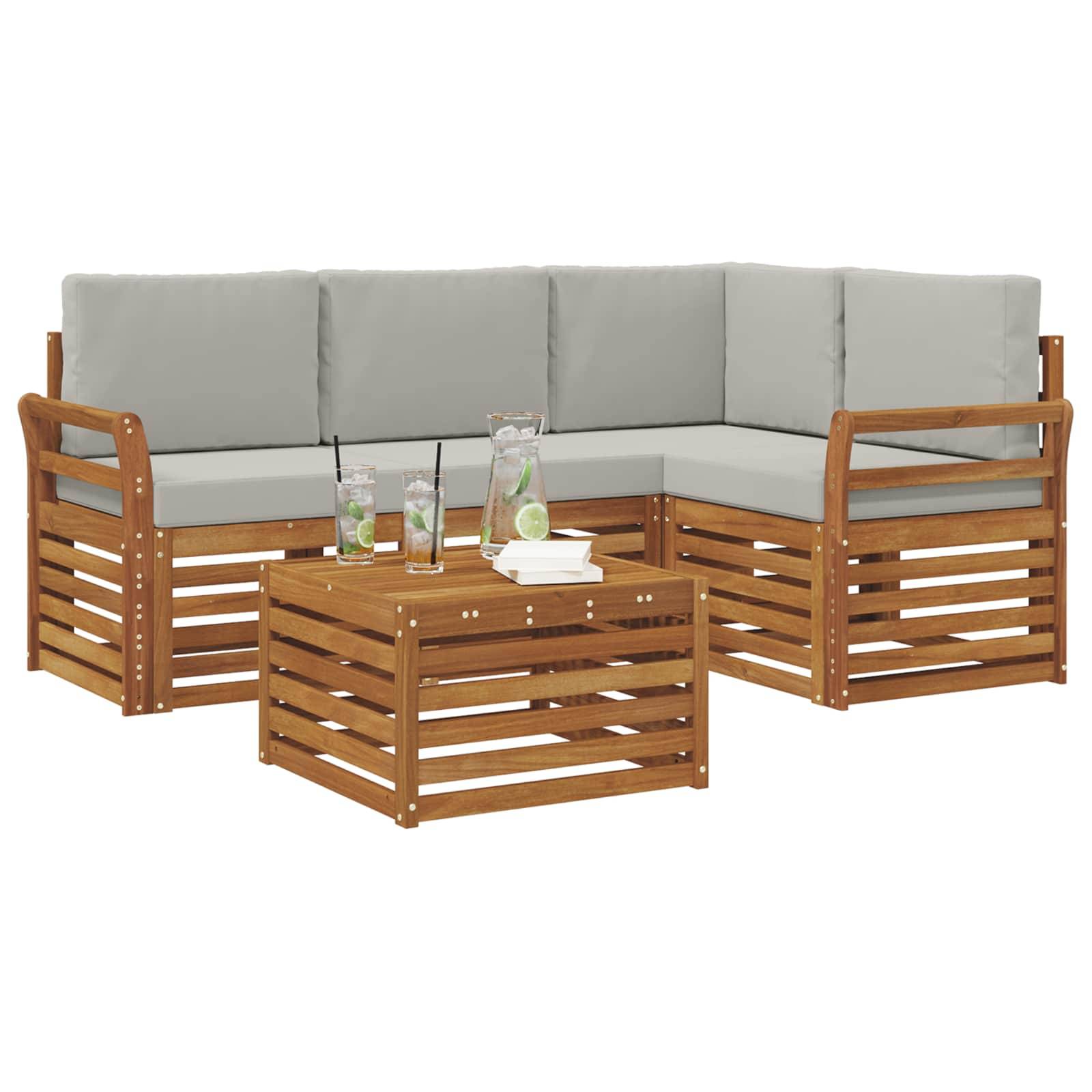 vidaXL Outdoor-Sofagarnitur mit Kissen 5 pcs Natürlich und Hellgrau