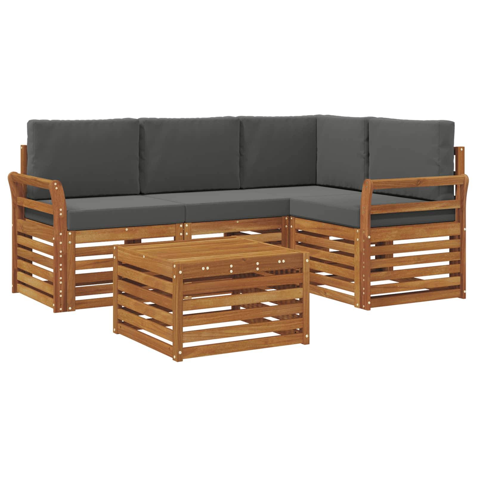 vidaXL Outdoor-Sofagarnitur mit Kissen 5 pcs Natur und Anthrazit