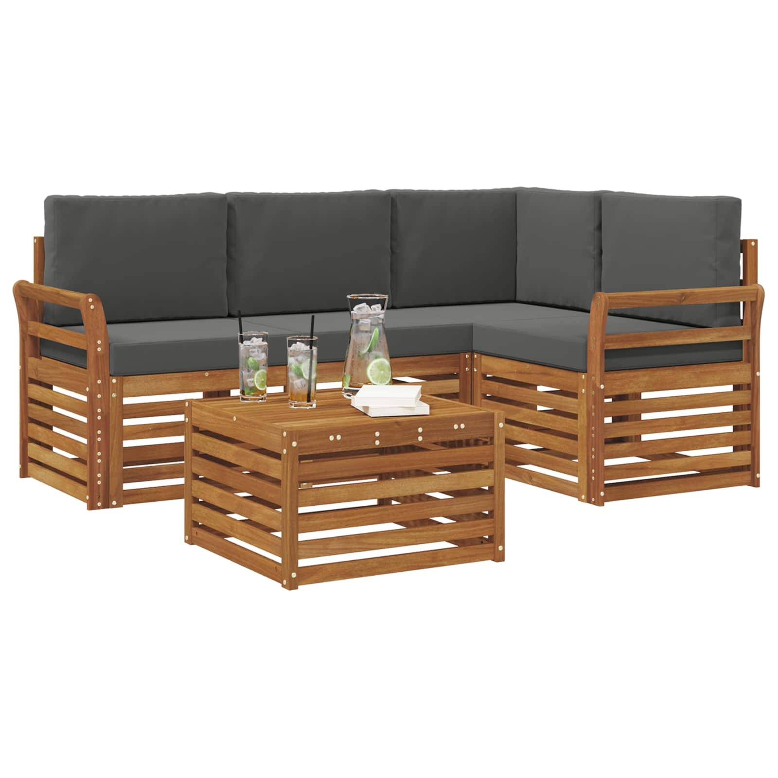 vidaXL Outdoor-Sofagarnitur mit Kissen 5 pcs Natur und Anthrazit