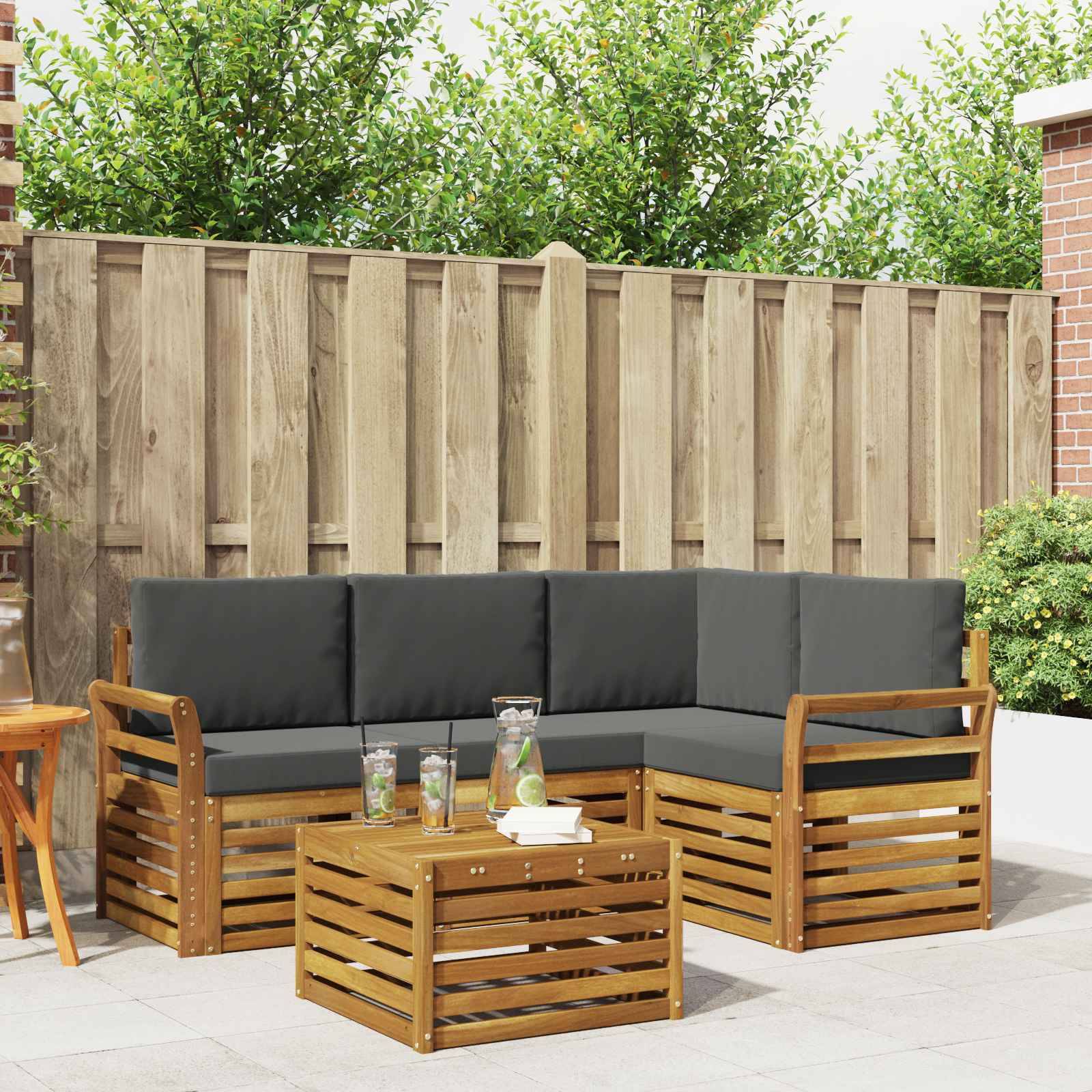 vidaXL Outdoor-Sofagarnitur mit Kissen 5 pcs Natur und Anthrazit
